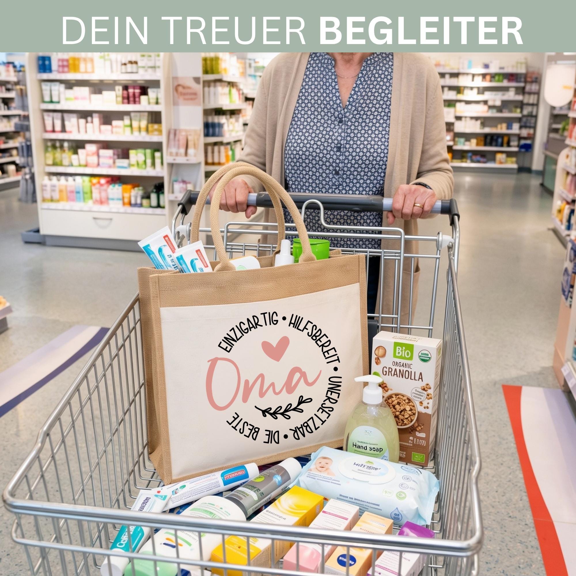 Personalisierte Jutetasche mit Name & Initial – Große Jutetasche Damen, Shopper Tasche, Einkaufstasche, Tote Bag, Design 6