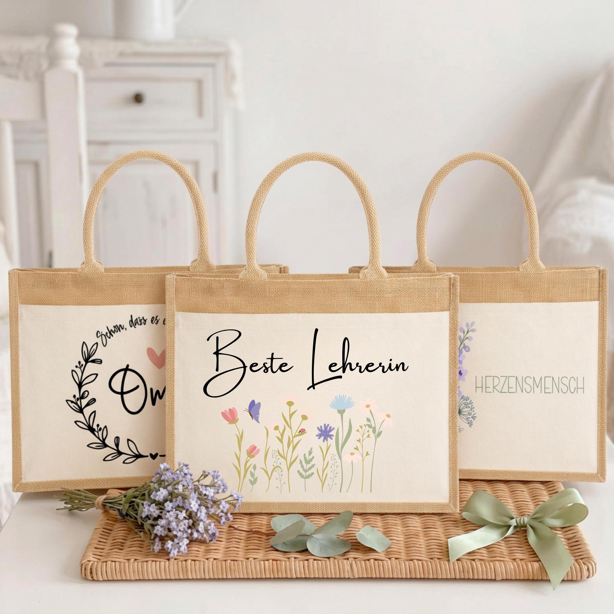 Personalisierte Jutetasche mit Name & Initial – Große Jutetasche Damen, Shopper Tasche, Einkaufstasche, Tote Bag, Design 3