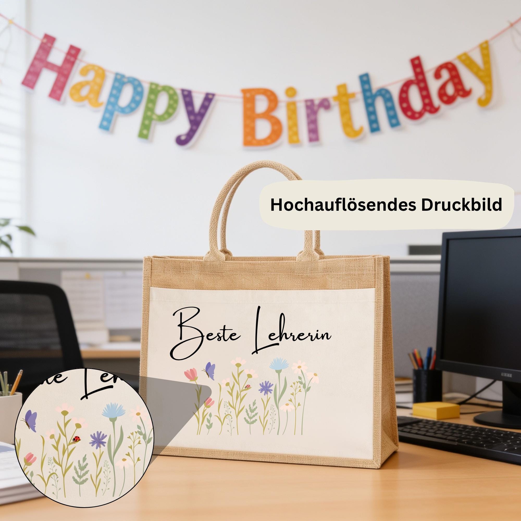 Personalisierte Jutetasche mit Name & Initial – Große Jutetasche Damen, Shopper Tasche, Einkaufstasche, Tote Bag, Design 3