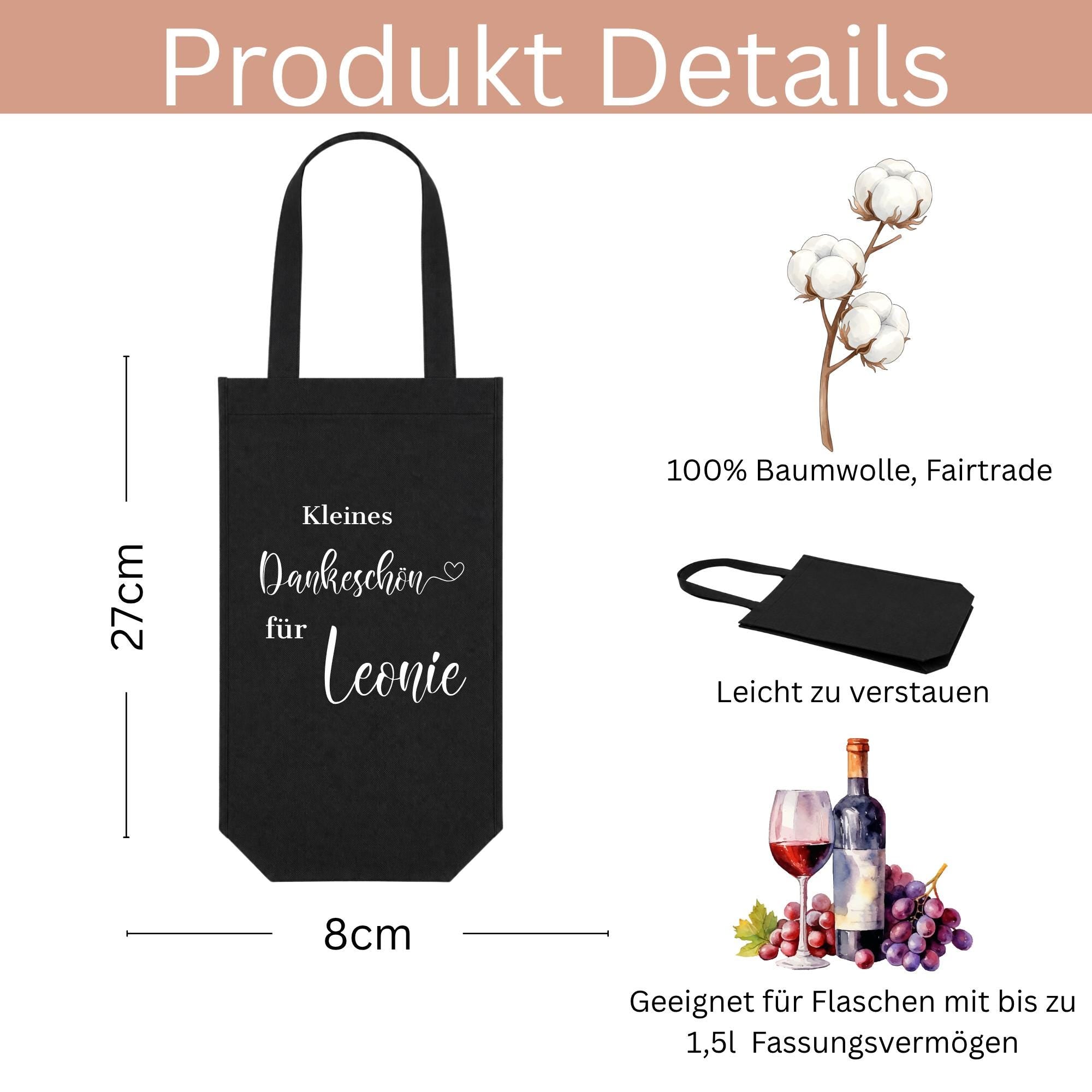 Personalisierte Weintasche für Weinflasche, Wein Geschenk, Flaschentasche, Geschenkverpackung, Geburtstag, Wunschmotiv