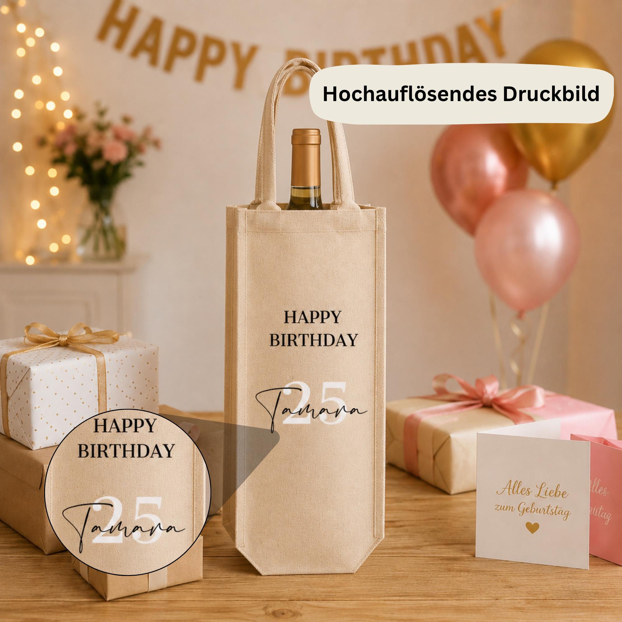 Personalisierte Weintasche für Weinflasche, Wein Geschenk, Flaschentasche, Geschenkverpackung, Geburtstag, Wunschmotiv