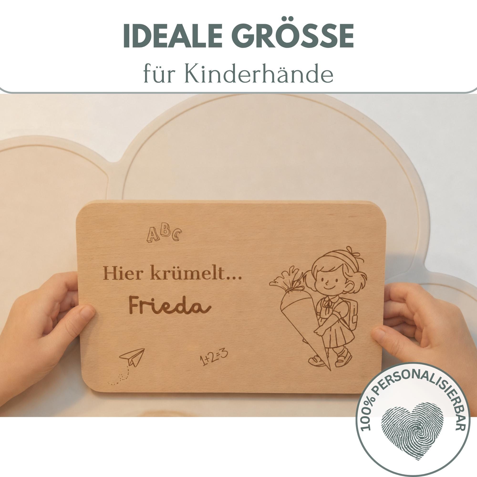 Personalisiertes Frühstücksbrettchen zur Einschulung mit Name, Holzbrettchen mit Wunschgravur – Geschenk zur Einschulung