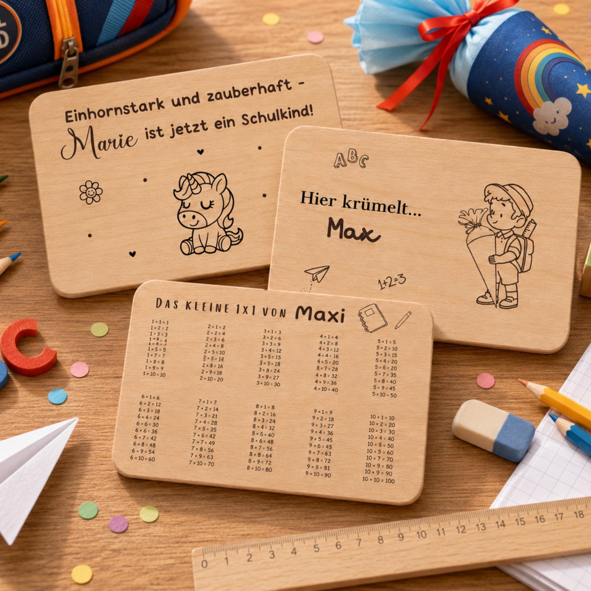 Personalisiertes Frühstücksbrettchen zur Einschulung mit Name, Holzbrettchen mit Wunschgravur – Geschenk zur Einschulung