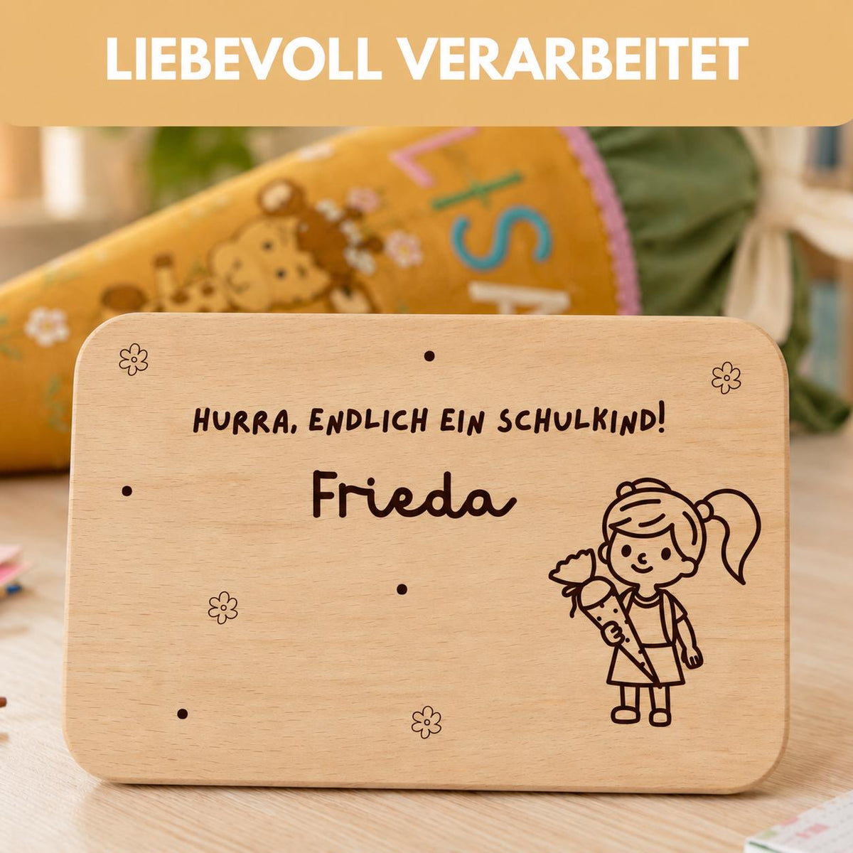 Personalisiertes Frühstücksbrettchen zur Einschulung