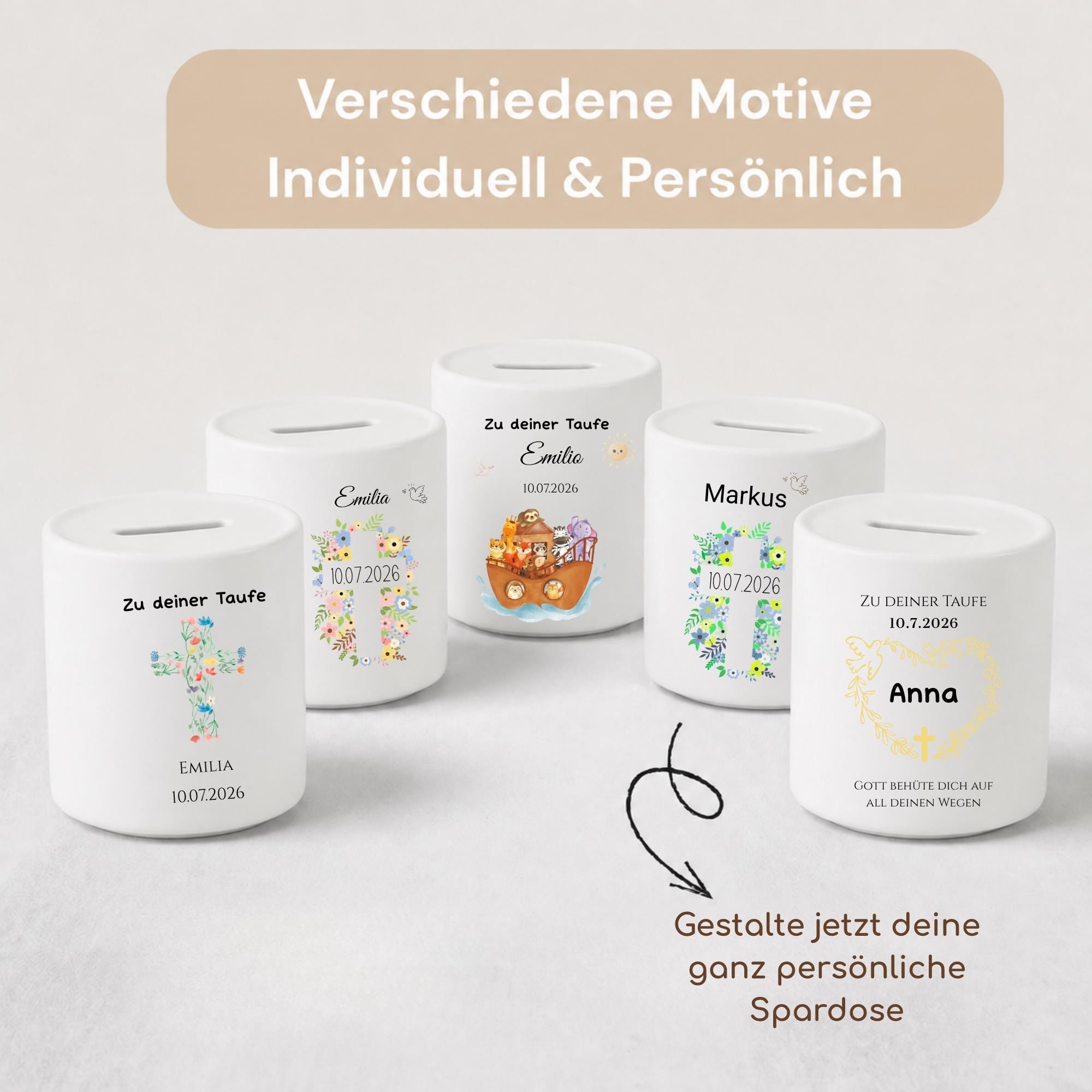 Personalisierte Spardose für Kinder aus Porzellan mit Namen, Sparbüchse, Sparschwein, Designs für Taufe, Konfirmation