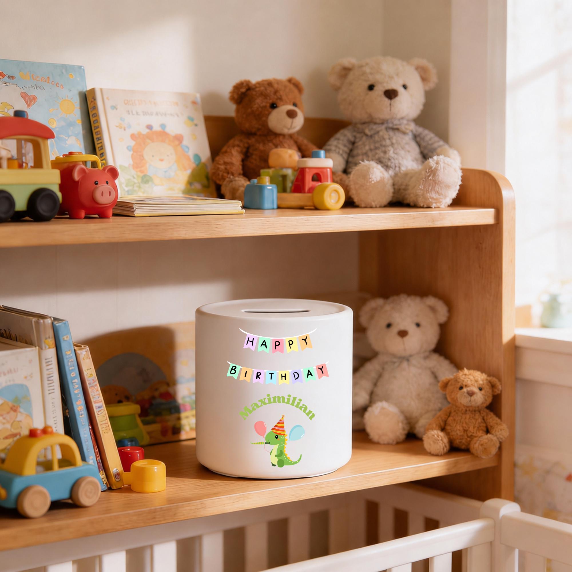 Personalisierte Spardose für Kinder aus Porzellan mit Namen, Sparbüchse, Sparschwein, Designs für Geburt/Geburtstag