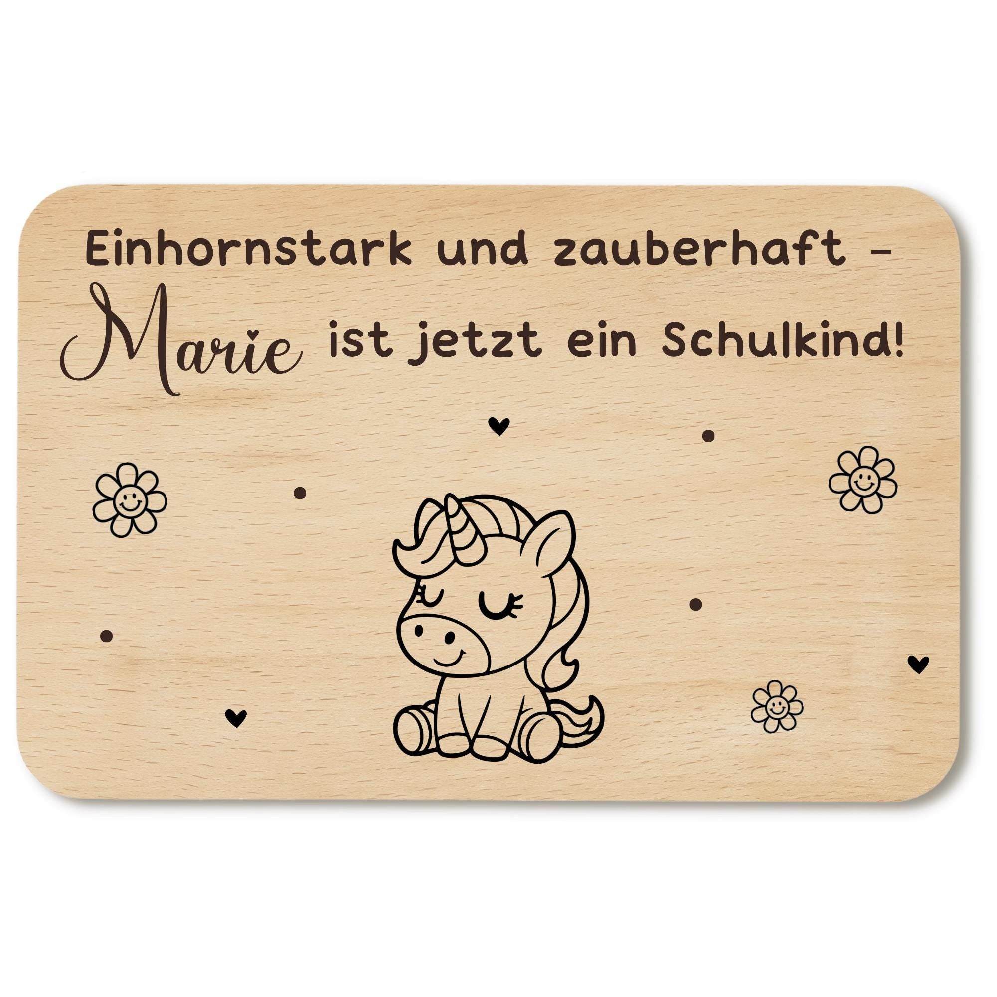 Personalisiertes Frühstücksbrettchen zur Einschulung mit Name, Holzbrettchen mit Wunschgravur – Geschenk zur Einschulung