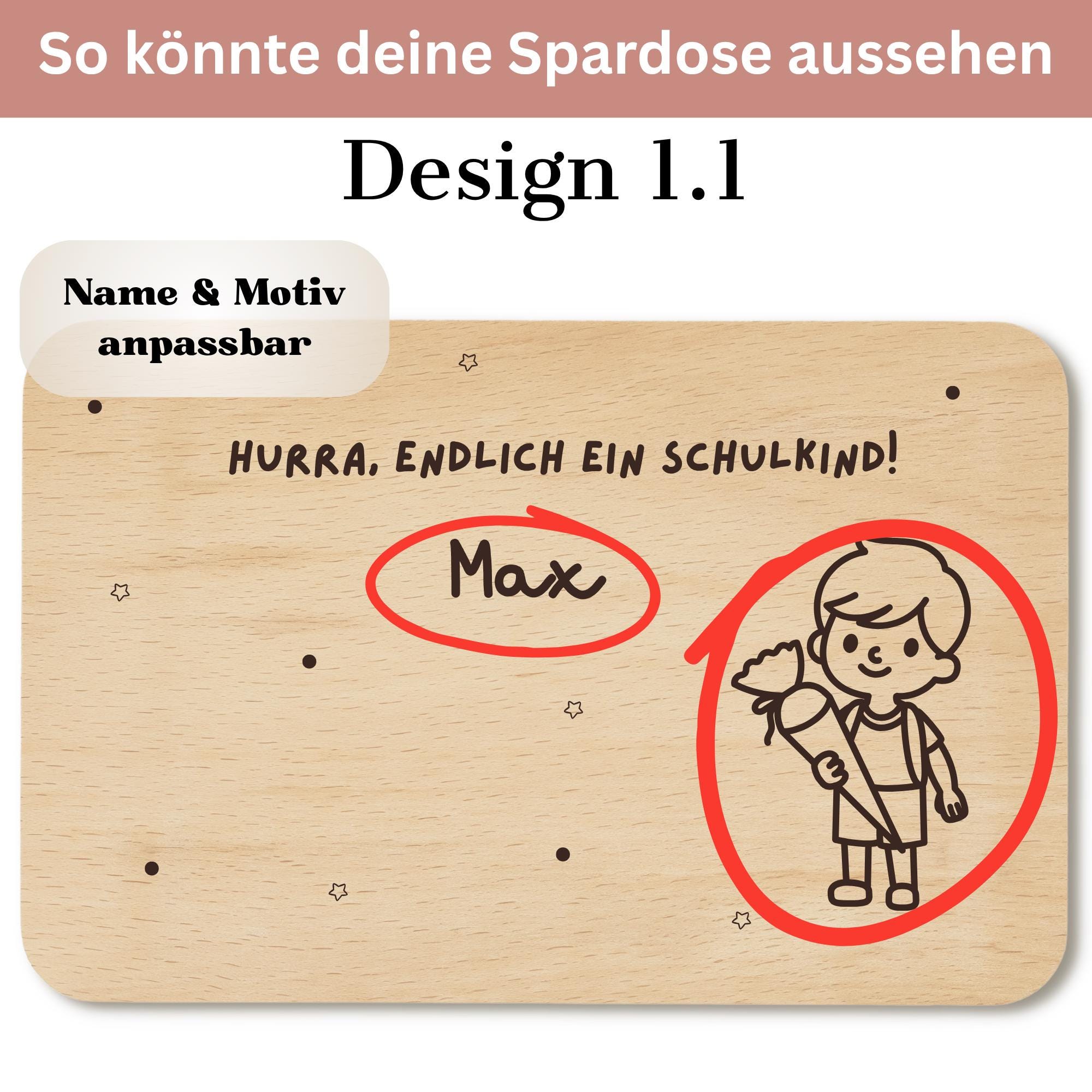 Personalisiertes Frühstücksbrettchen zur Einschulung mit Name, Holzbrettchen mit Wunschgravur, Geschenk zur Einschulung