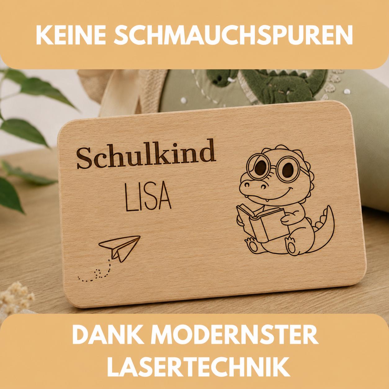 Personalisiertes Frühstücksbrettchen zur Einschulung mit Name, Holzbrettchen mit Wunschgravur, Geschenk zur Einschulung