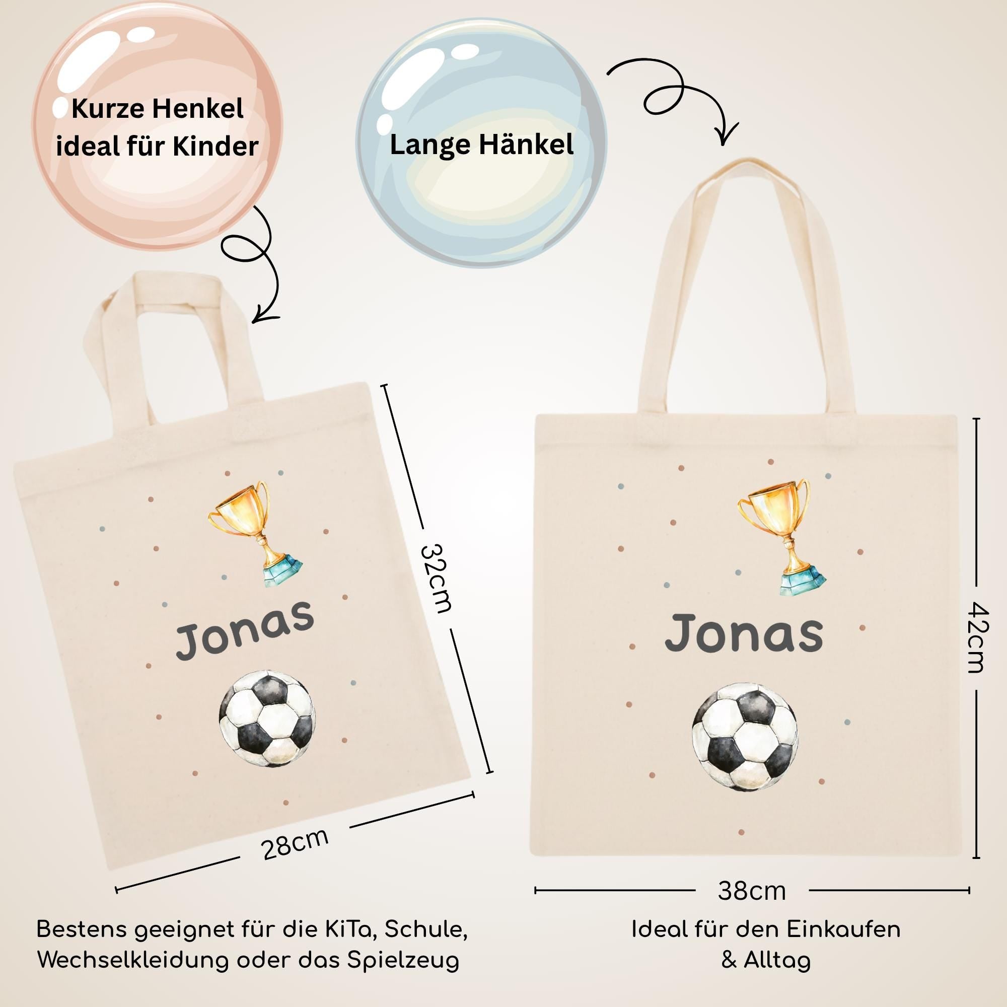 Personalisierte Jutebeutel mit Druck, Beutel mit Namen, Stofftasche für Kinder, Sportbeutel Kindergarten, Geschenk für Junge und Mädchen