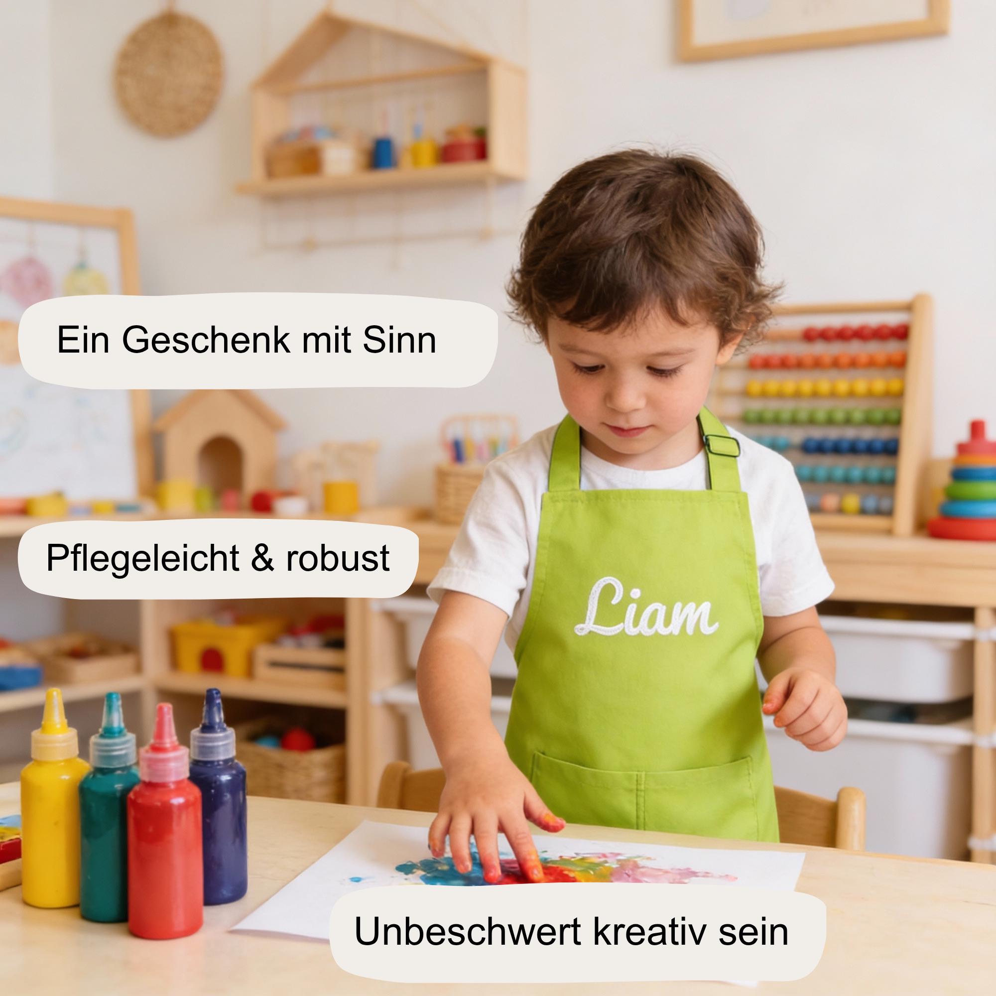 Personalisierte Kinderkochschürze bestickt, Schürze mit Stick, Geschenk für Junge und Mädchen