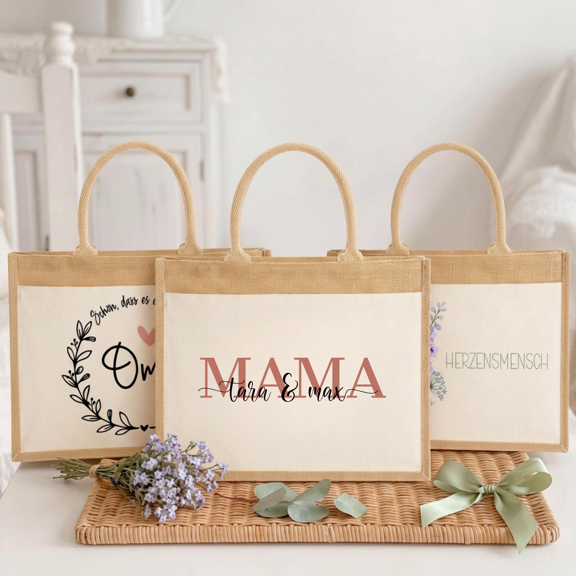 Personalisierte Jutetasche - Mama mit Namen