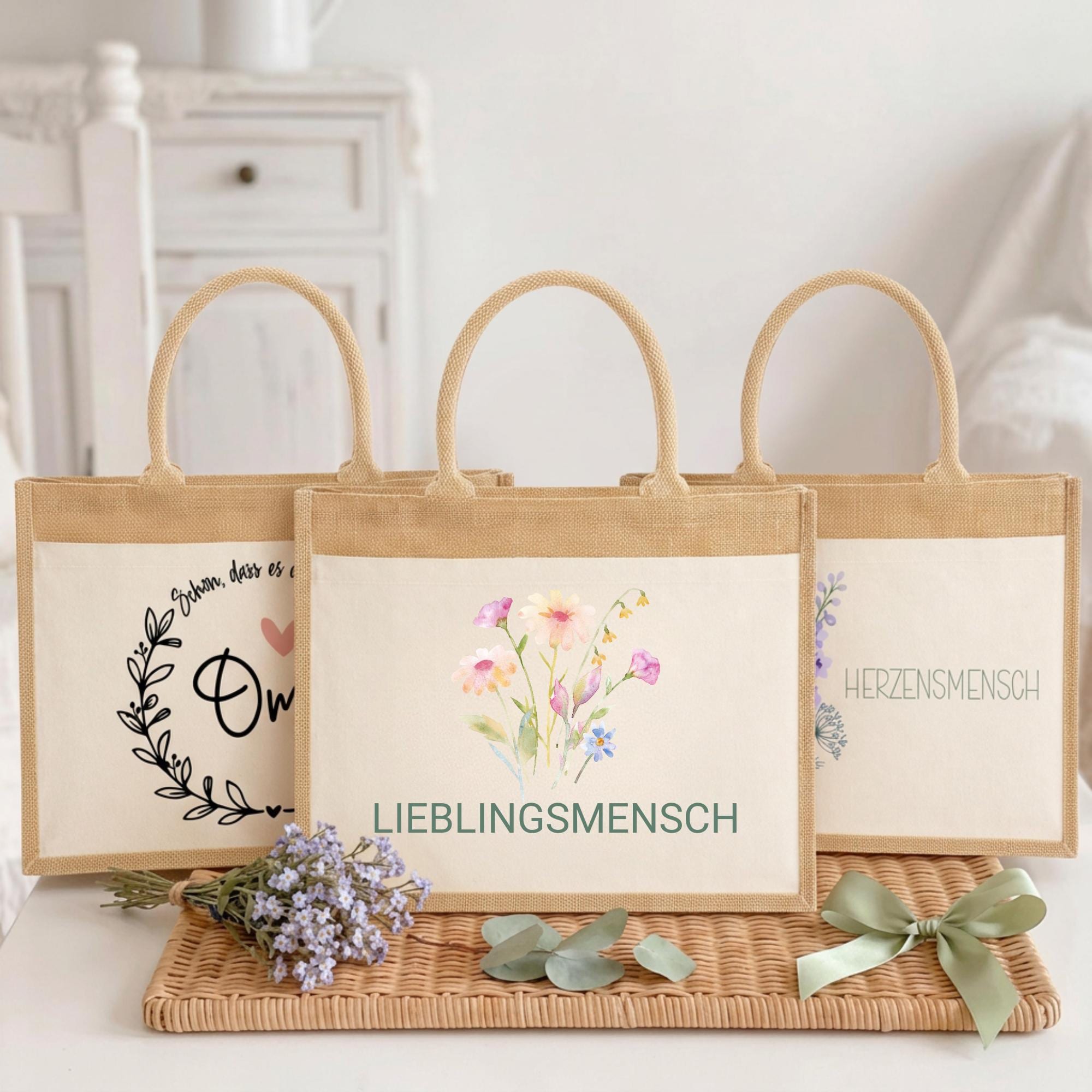 Personalisierte Jutetasche - Blume 2