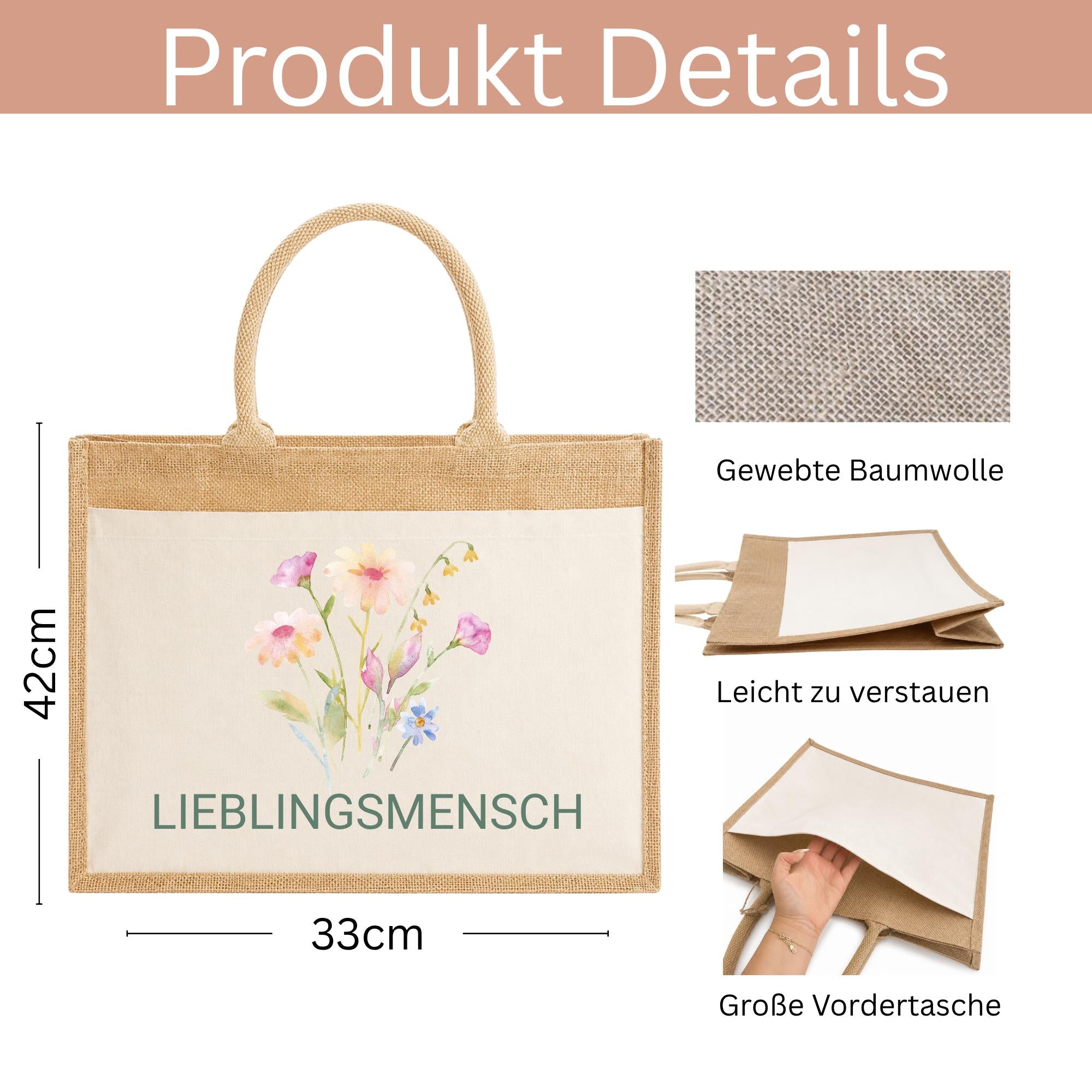Personalisierte Jutetasche - Blume 2