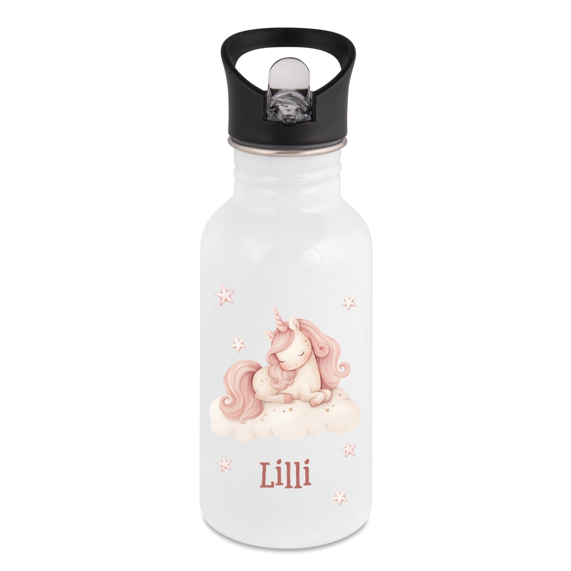 Personalisierte Trinkflasche für Kinder, Flasche mit Namen und Motiv, Geschenk für Junge und Mädchen