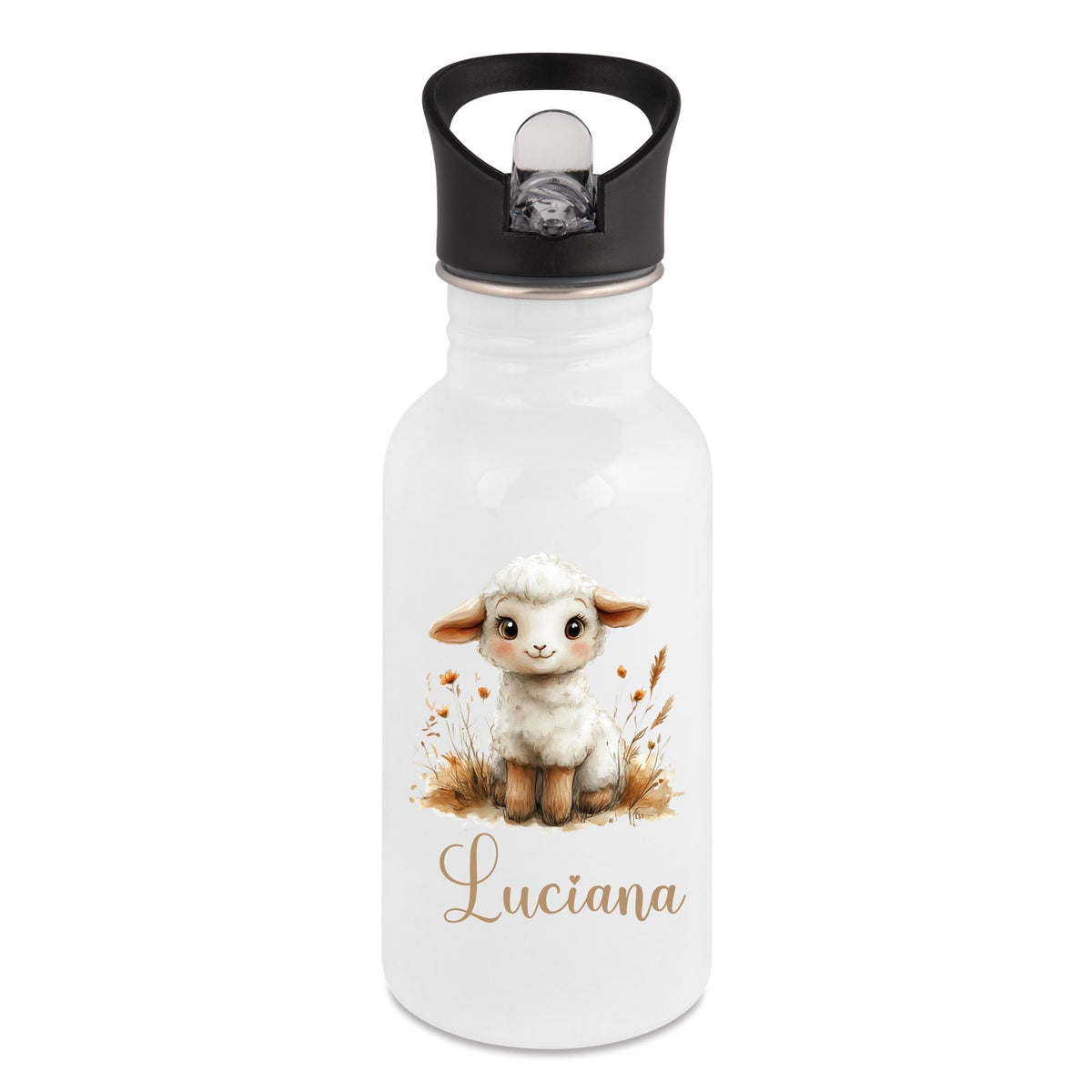 Personalisierte Trinkflasche für Kinder, Flasche mit Namen und Tiermotiv, Geschenk für Junge und Mädchen