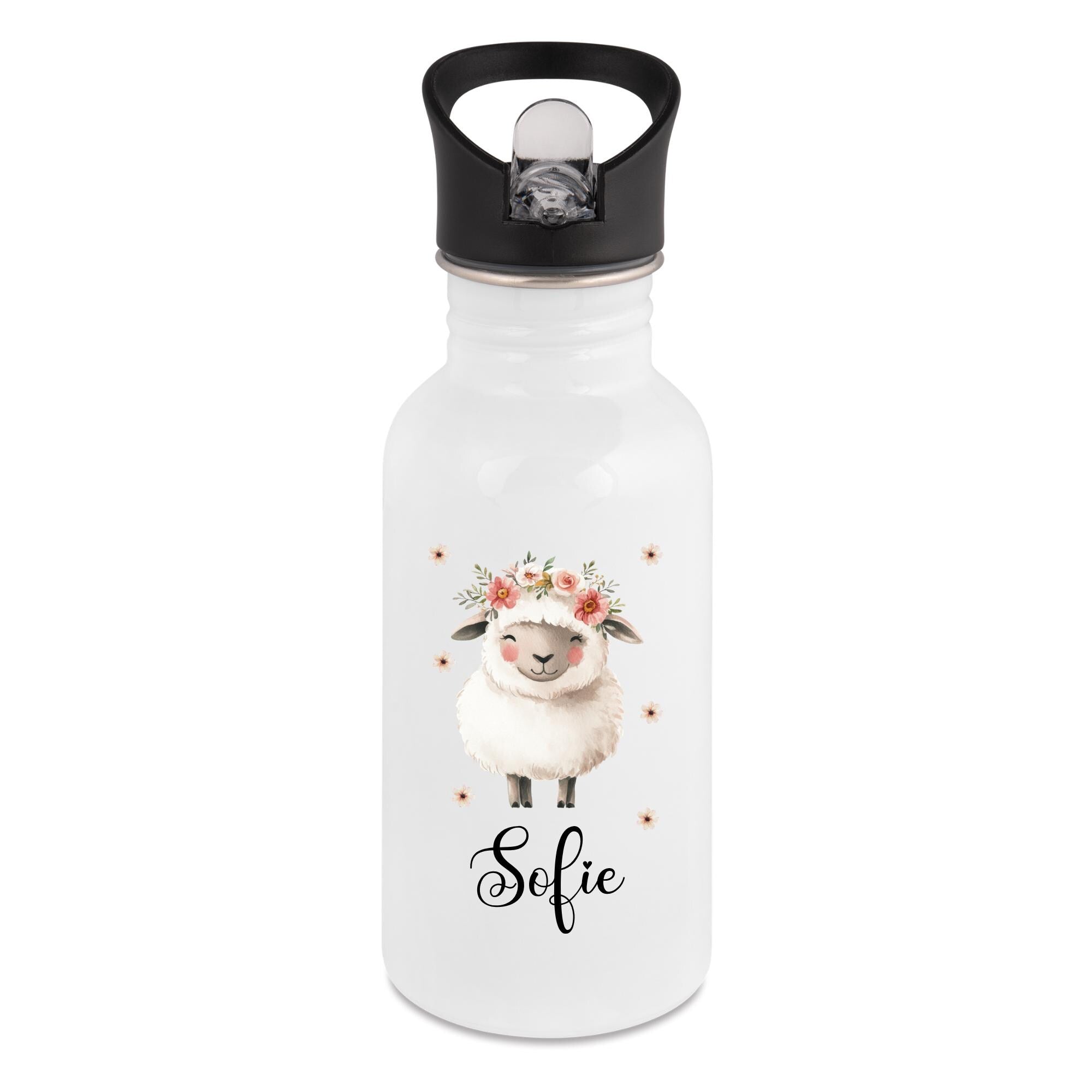 Personalisierte Trinkflasche für Kinder, Flasche mit Namen und Tiermotiv, Geschenk für Junge und Mädchen