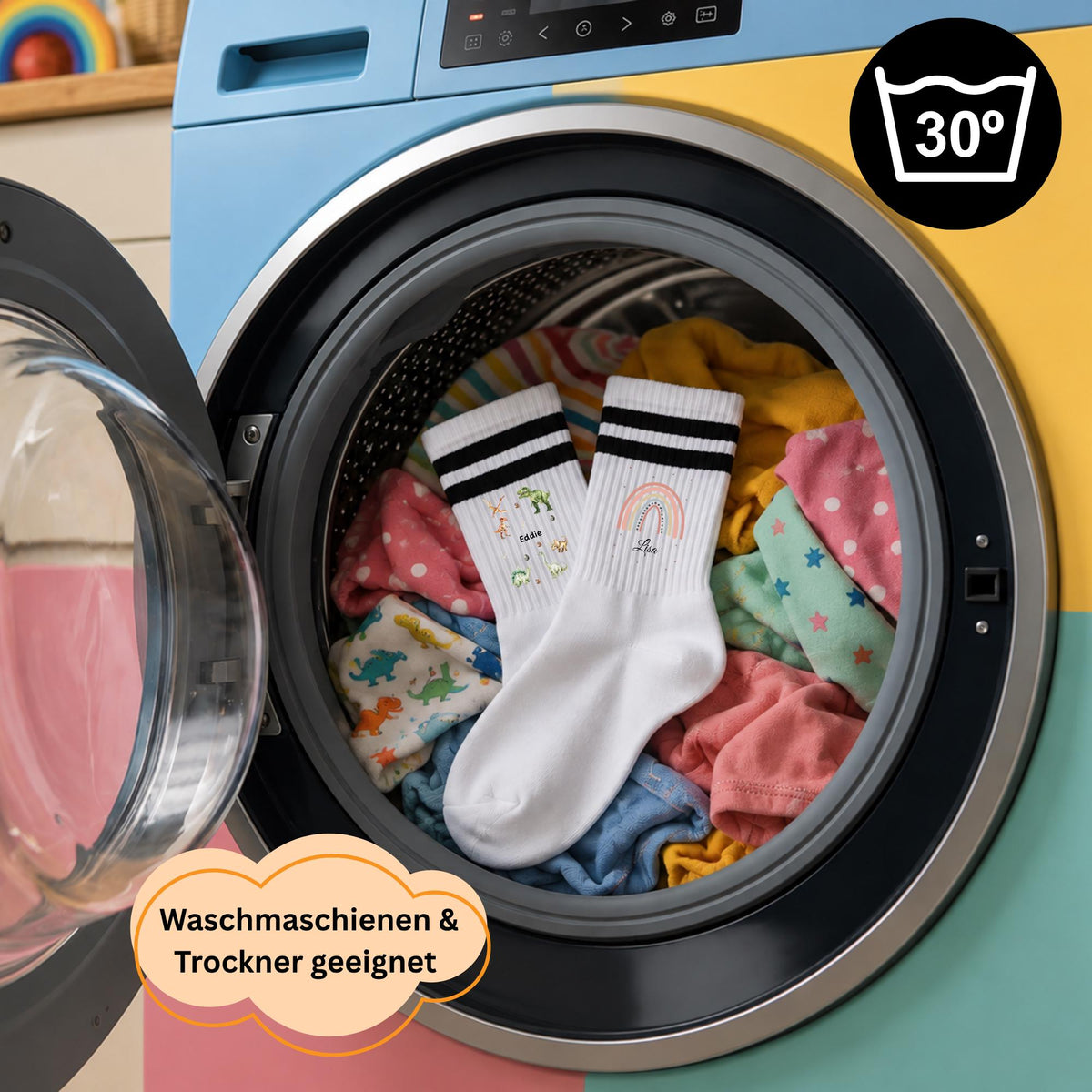 Personalisierte Socken mit Namen und Kindermotiven, Kindersocken für Jungen & Mädchen, 15 Kindermotive zur Auswahl, individuelles Geschenk