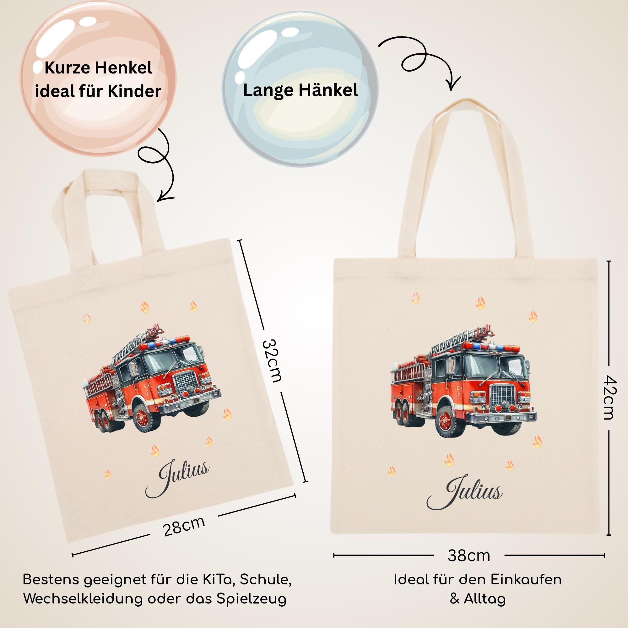 Personalisierte Jutebeutel mit Druck, Beutel mit Namen, Stofftasche für Kinder, Sportbeutel Kindergarten, Geschenk für Junge und Mädchen