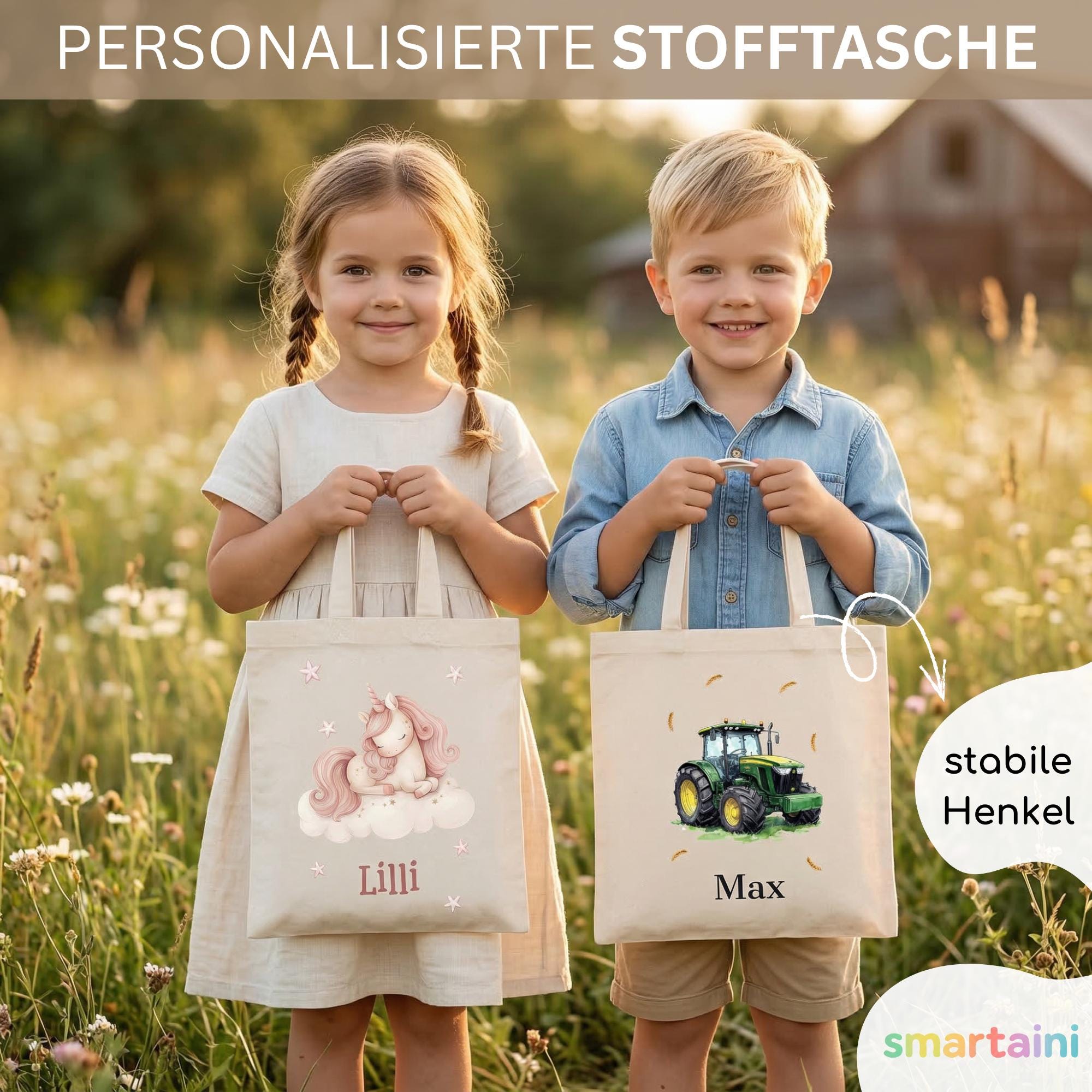 Personalisierte Jutebeutel mit Druck, Beutel mit Namen, Stofftasche für Kinder, Sportbeutel Kindergarten, Geschenk für Junge und Mädchen