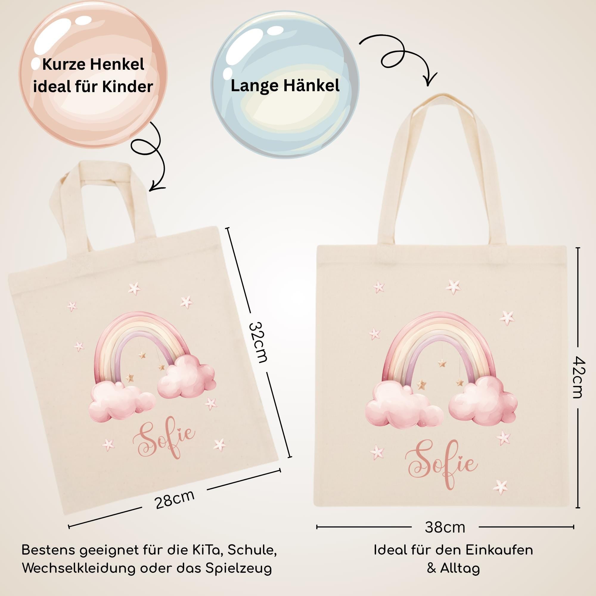 Personalisierte Jutebeutel mit Druck, Beutel mit Namen, Stofftasche für Kinder, Sportbeutel Kindergarten, Geschenk für Junge und Mädchen