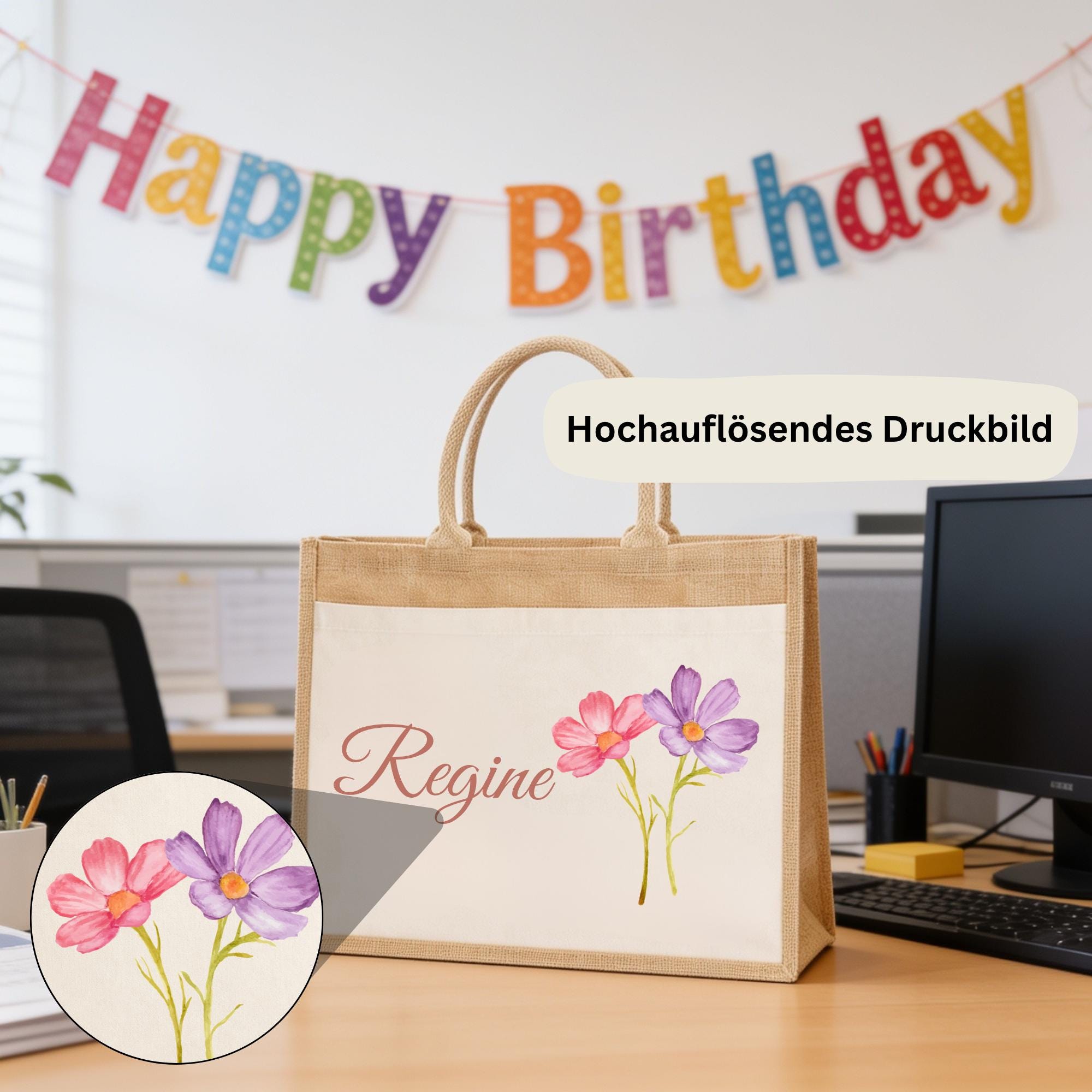 Personalisierte Jutetasche - Blume 4