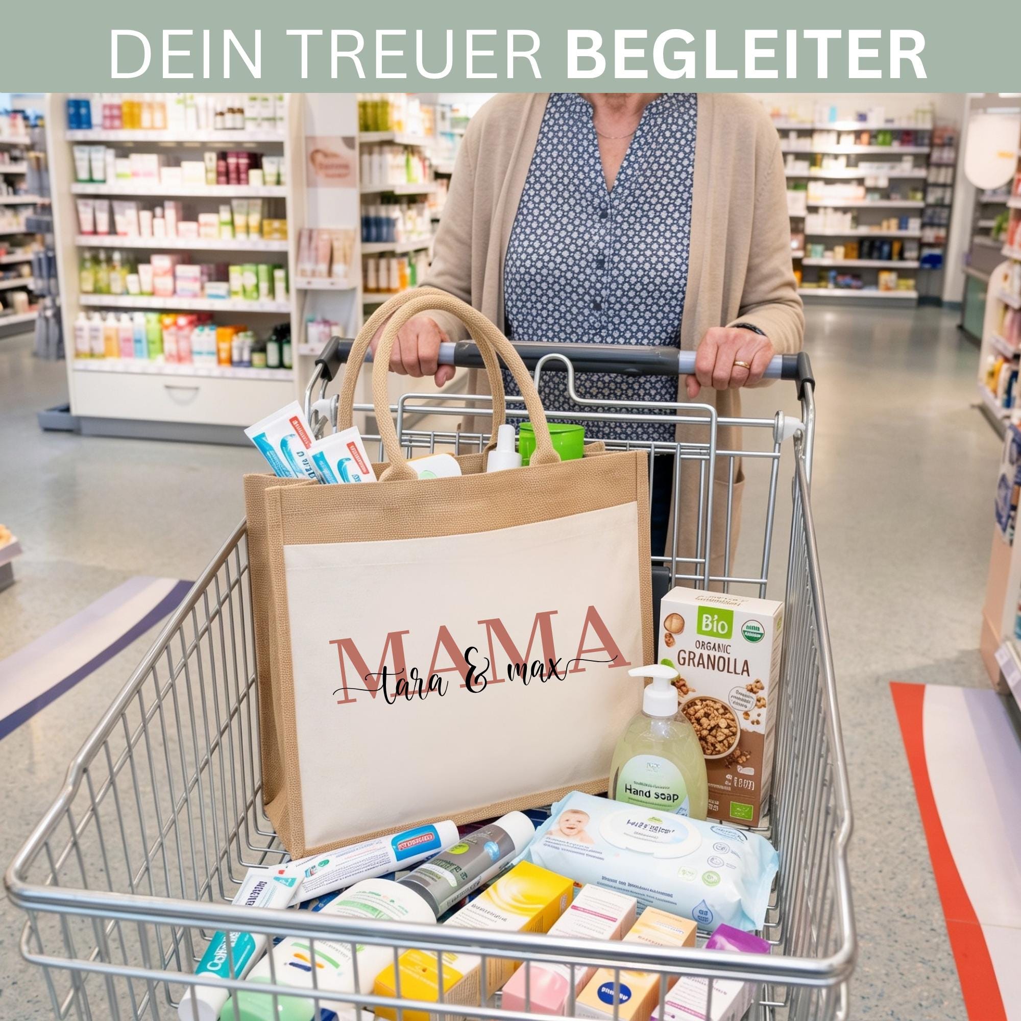 Personalisierte Jutetasche - Mama mit Namen