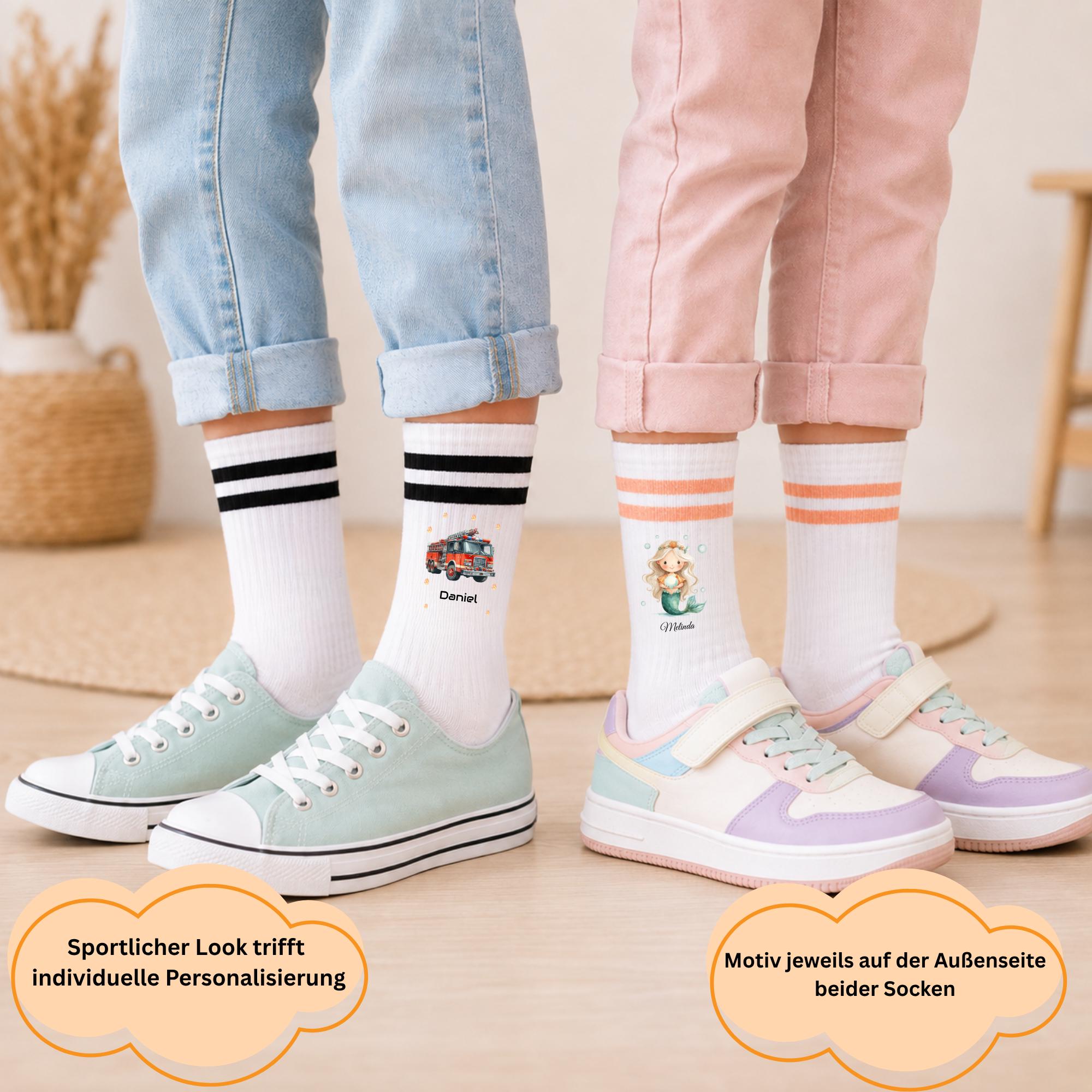 Personalisierte Socken mit Namen und Kindermotiven, Kindersocken für Jungen & Mädchen, 15 Kindermotive zur Auswahl, individuelles Geschenk