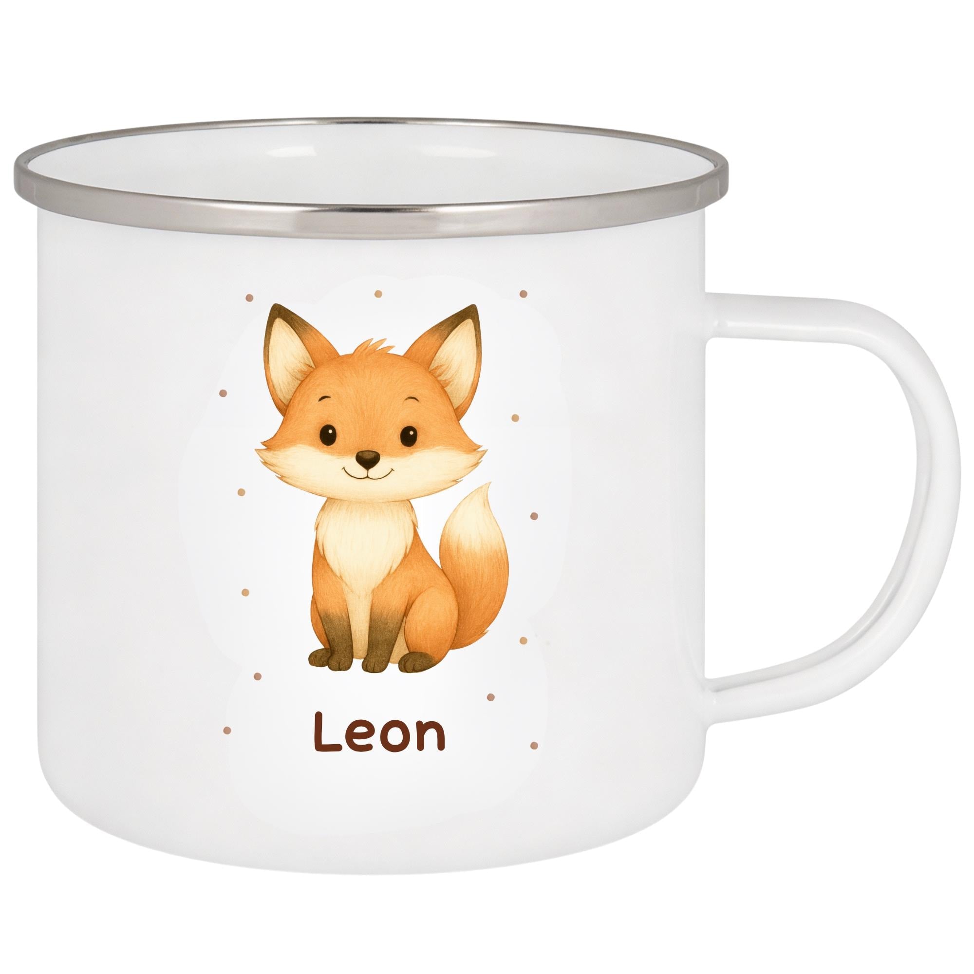 Personalisierte Emailletasse mit Namen – individuelles Geschenk für Kinder, Kinder Becher 330 ml, leichte Emaille Tasse, Tiermotive