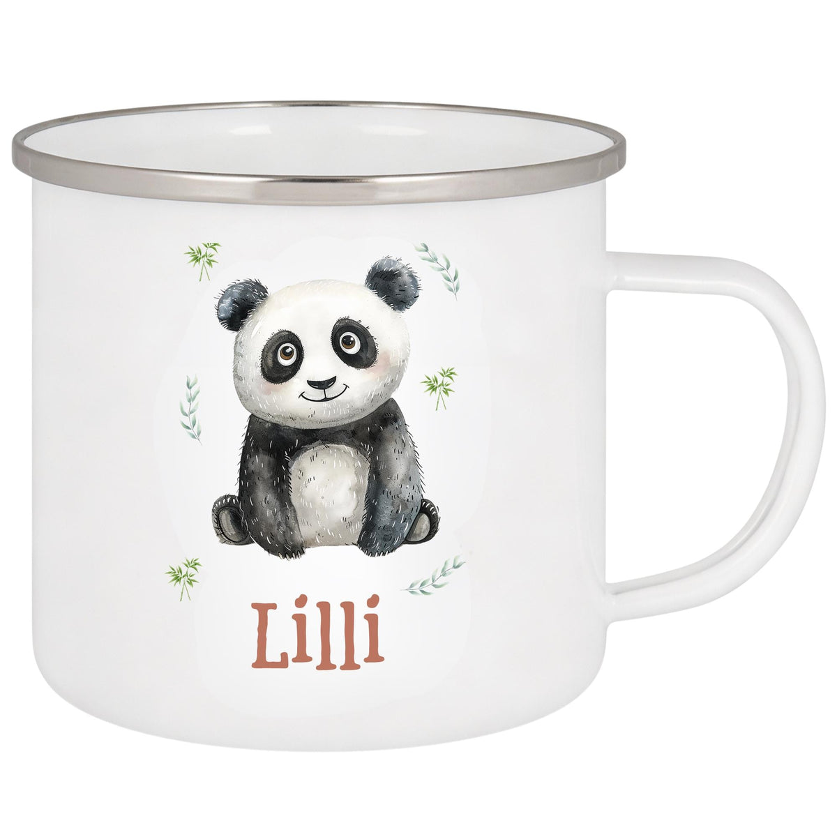Personalisierte Emailletasse mit Namen – individuelles Geschenk für Kinder, Kinder Becher 330 ml, leichte Emaille Tasse, Tiermotive