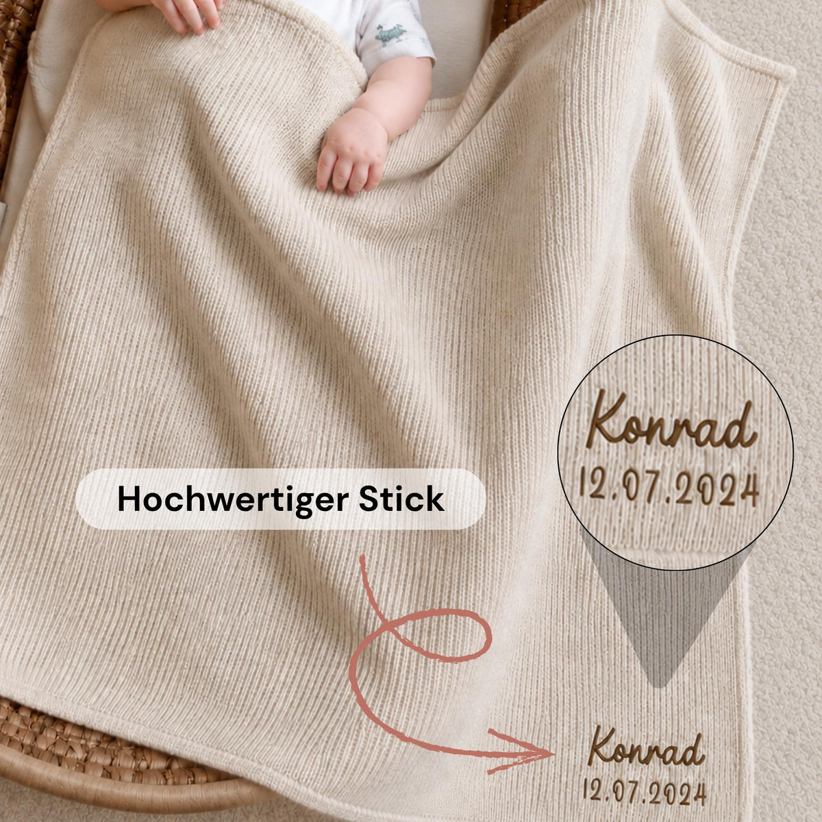 Babydecke von Jollein personalisiert mit Namen, Strickdecke Baby, Geschenk zur Geburt, Taufe, personalisierte Babydecke, Kinderdecke