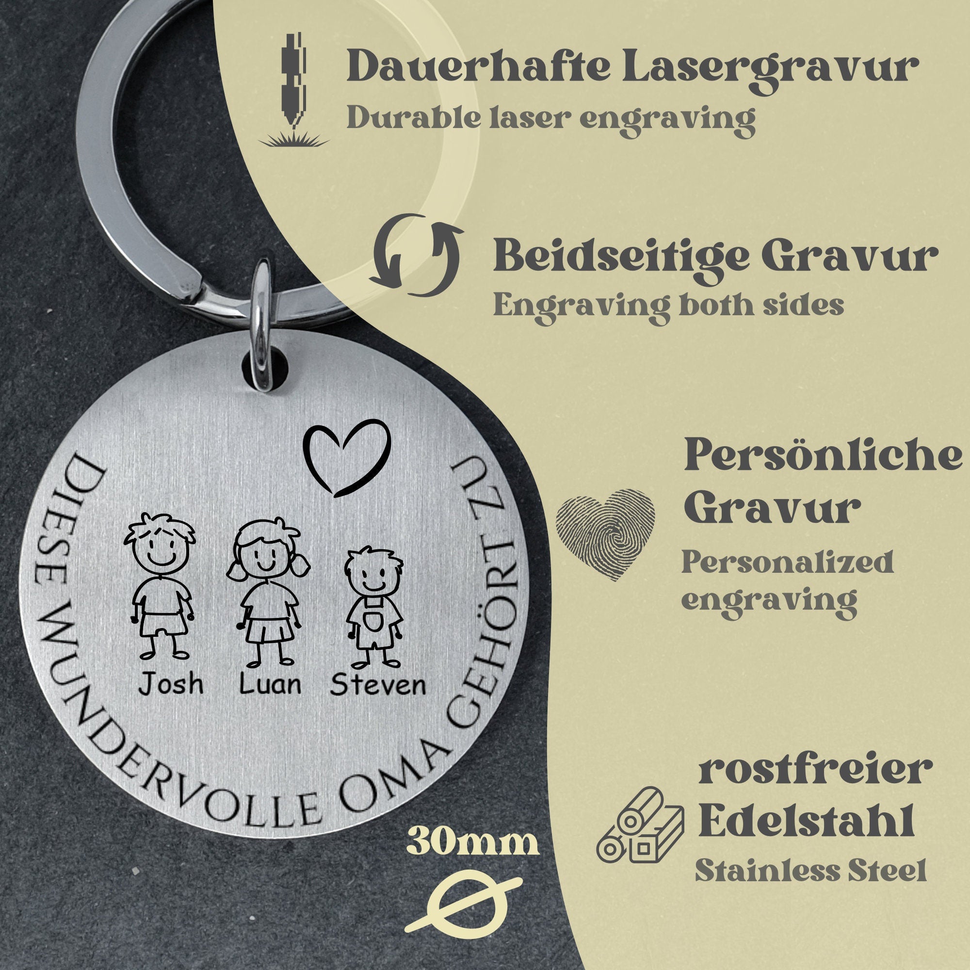 Personalisierter Schlüsselanhänger mit Gravur für Oma/ Großmutter - "Diese Oma gehört zu ..."