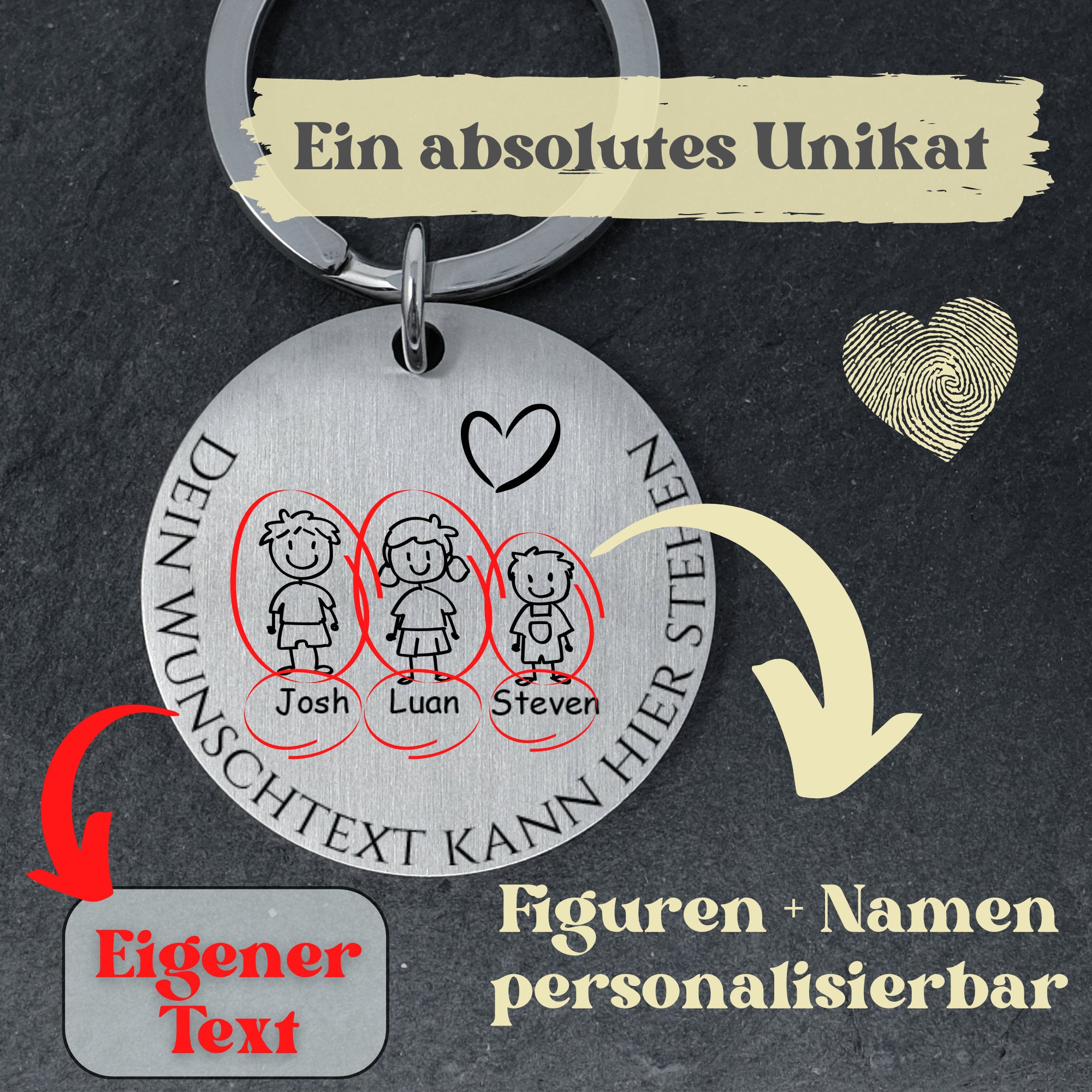 Personalisierter Schlüsselanhänger rund mit Gravur und Wunschtext