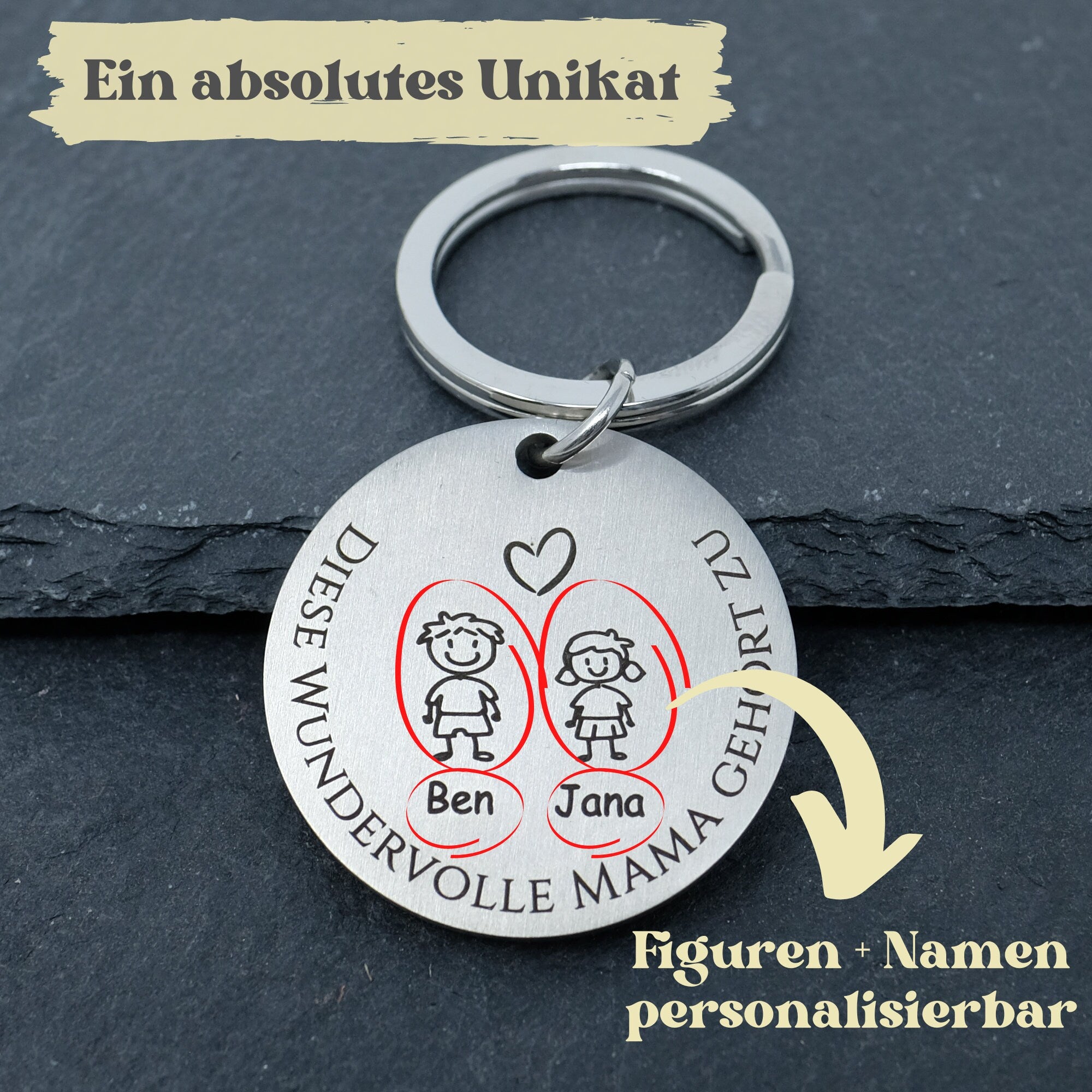 Personalisierter Schlüsselanhänger mit Gravur für Mama - "Diese Mama gehört zu ..."