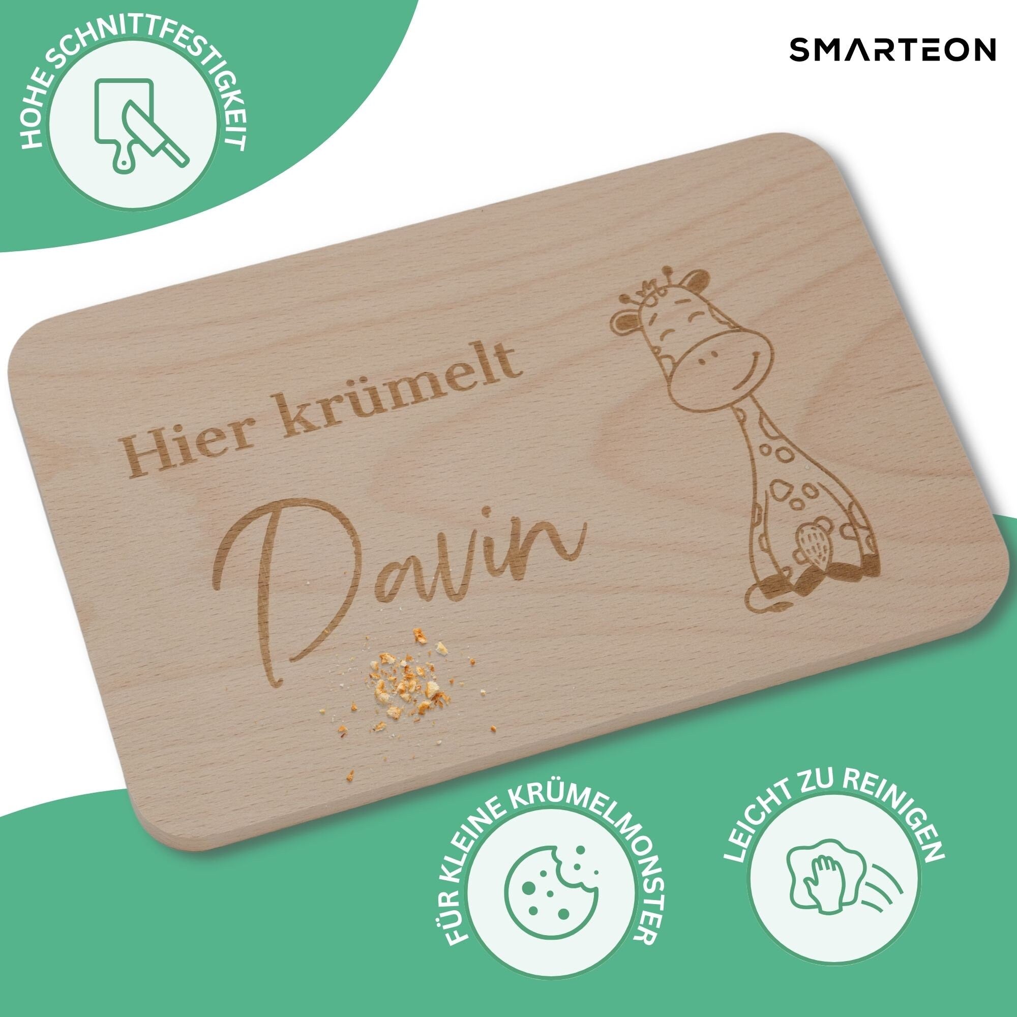 Frühstücksbrettchen personalisiert - Geschenke mit Namen - Frühstücksbrettchen Kinder - Geschenk zur Taufe/Einschulung