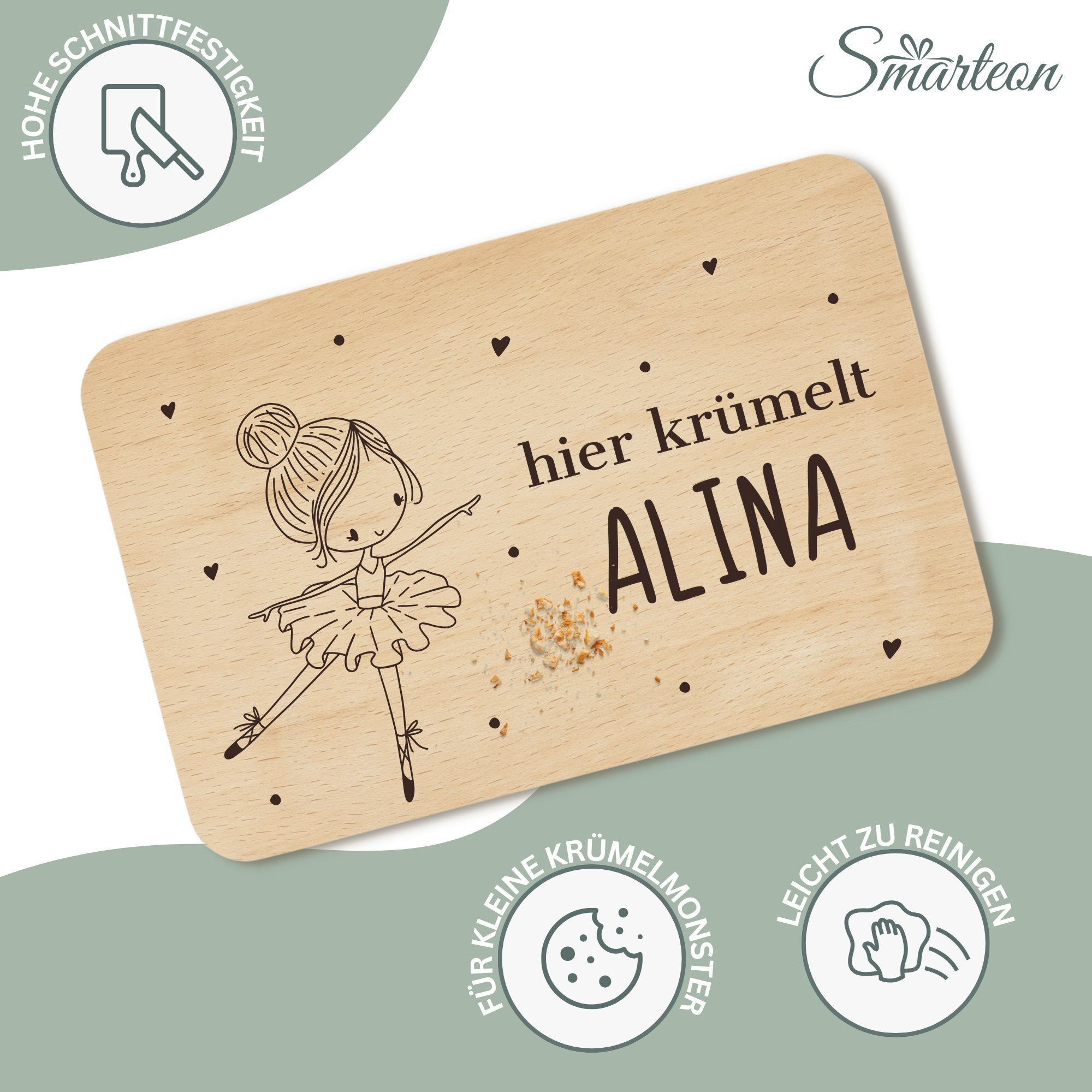 Personalisiertes Frühstücksbrettchen Ballerina - Individuelles Holzbrett für Kinder mit Namen