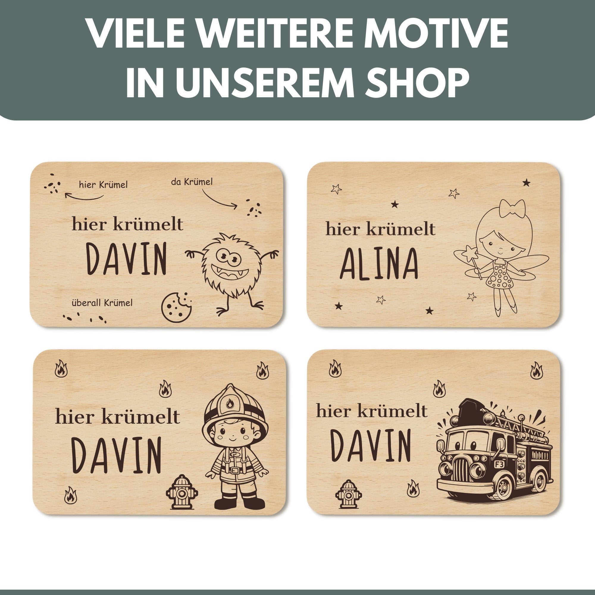 Frühstücksbrettchen Fee mit Namen - Individuelles Holzbrett für Kinder mit Gravur