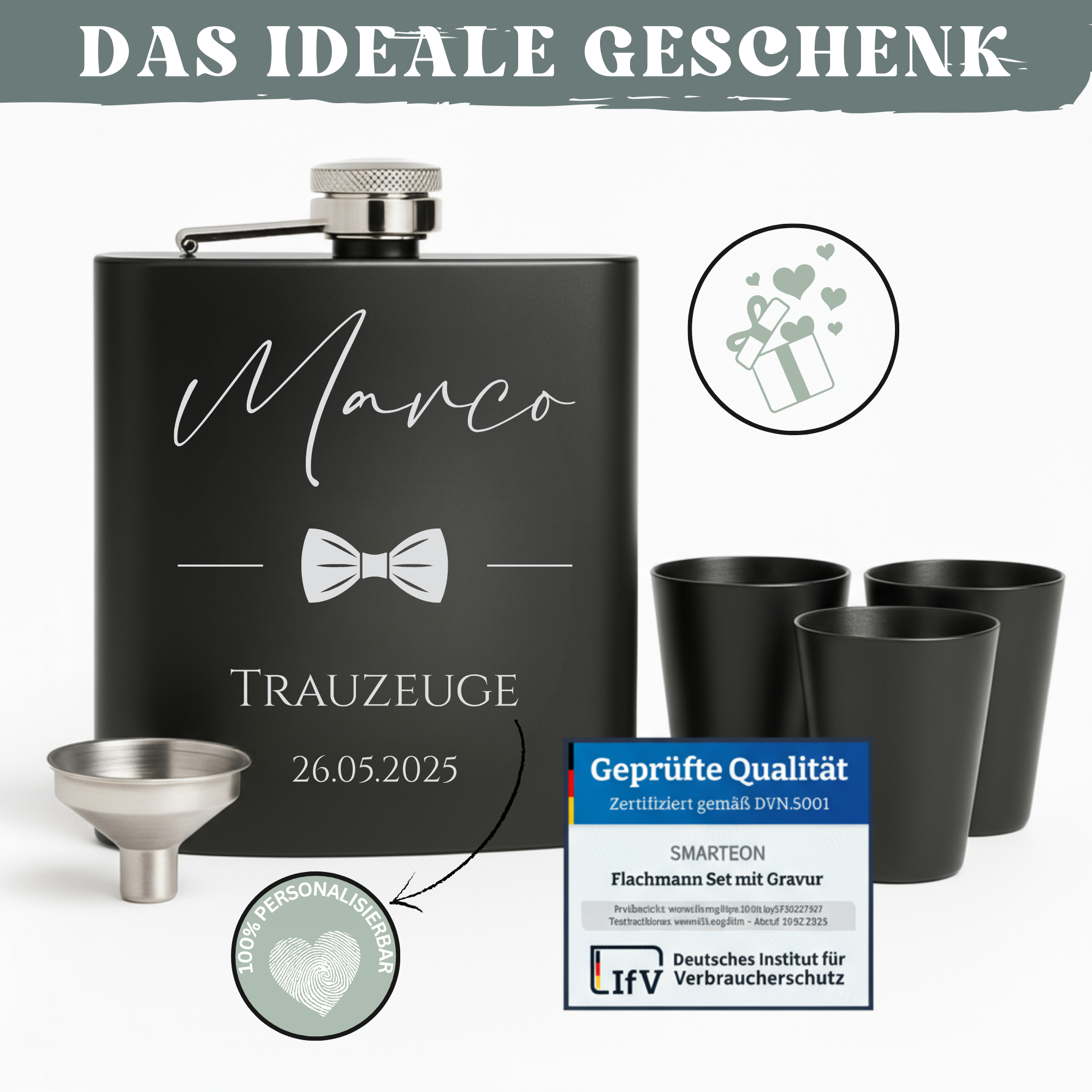 Flachmann Set mit Gravur aus Edelstahl