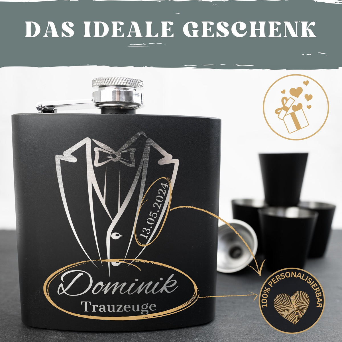Flachmann Set mit Gravur aus Edelstahl
