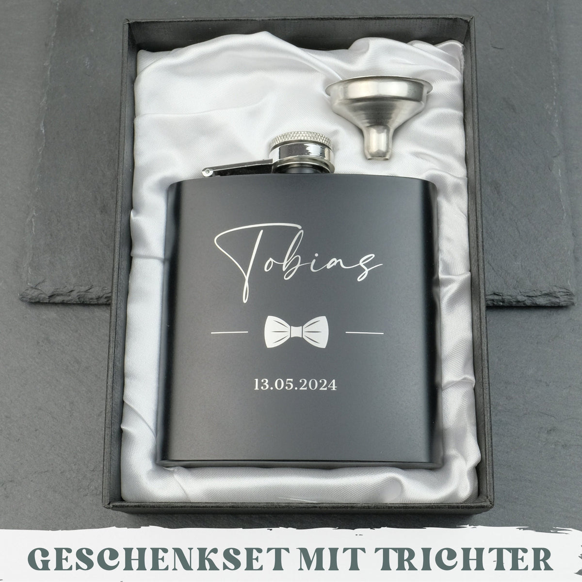 Flachmann Set mit Gravur aus Edelstahl