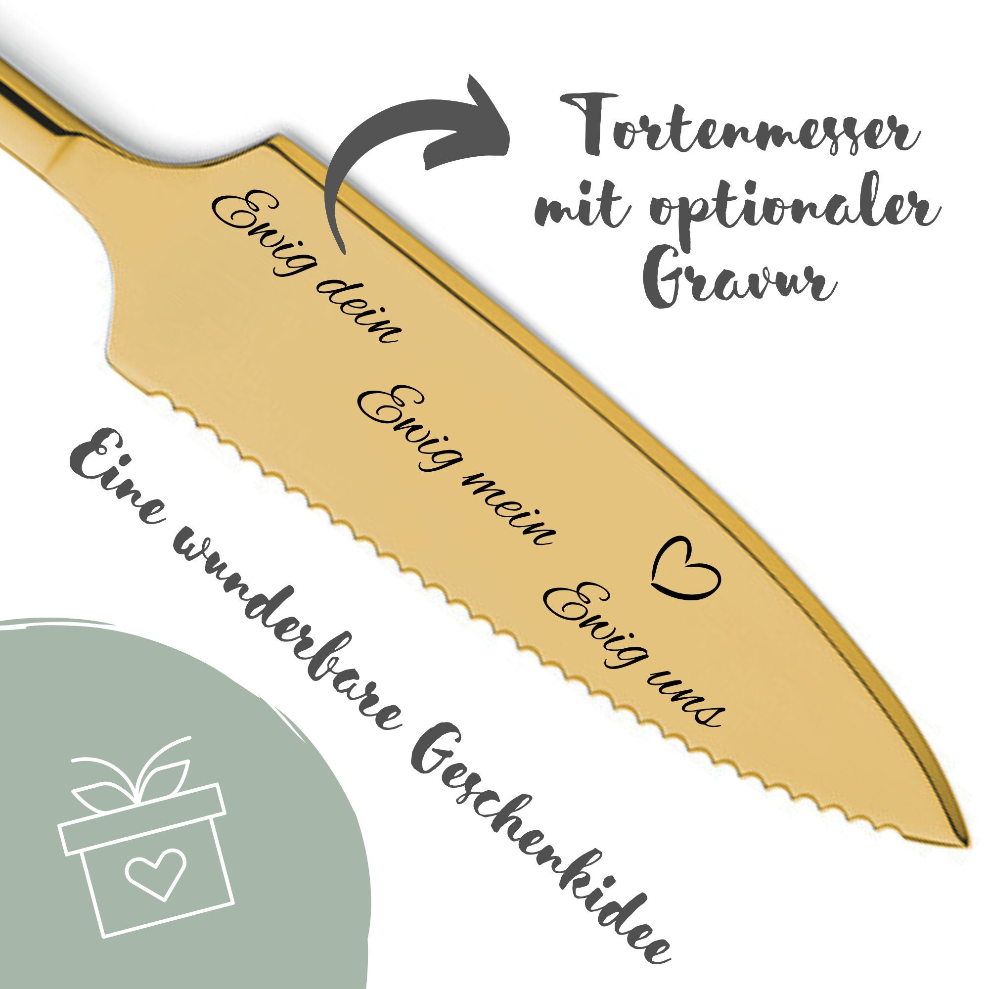 Tortenheber inkl. Tortenmesser im Set mit persönlicher Gravur als Geschenk zur Hochzeit - "Ewig Dein, Ewig mein, Ewig uns"