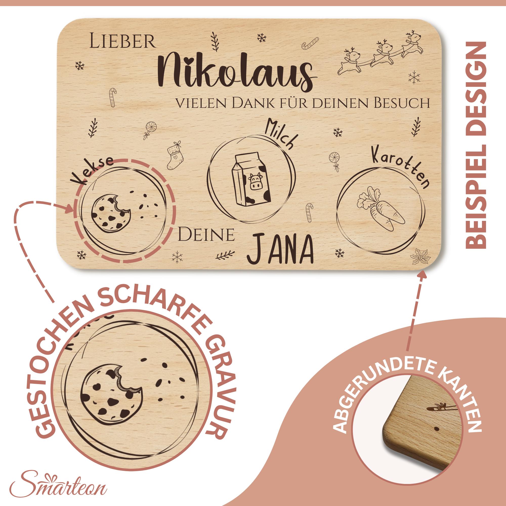 Personalisiertes Brettchen Senta mit Schlitten, Frühstücksbrettchen mit Namens-Gravur, Schneidebrett Weihnachten, Weihnachten Kinder