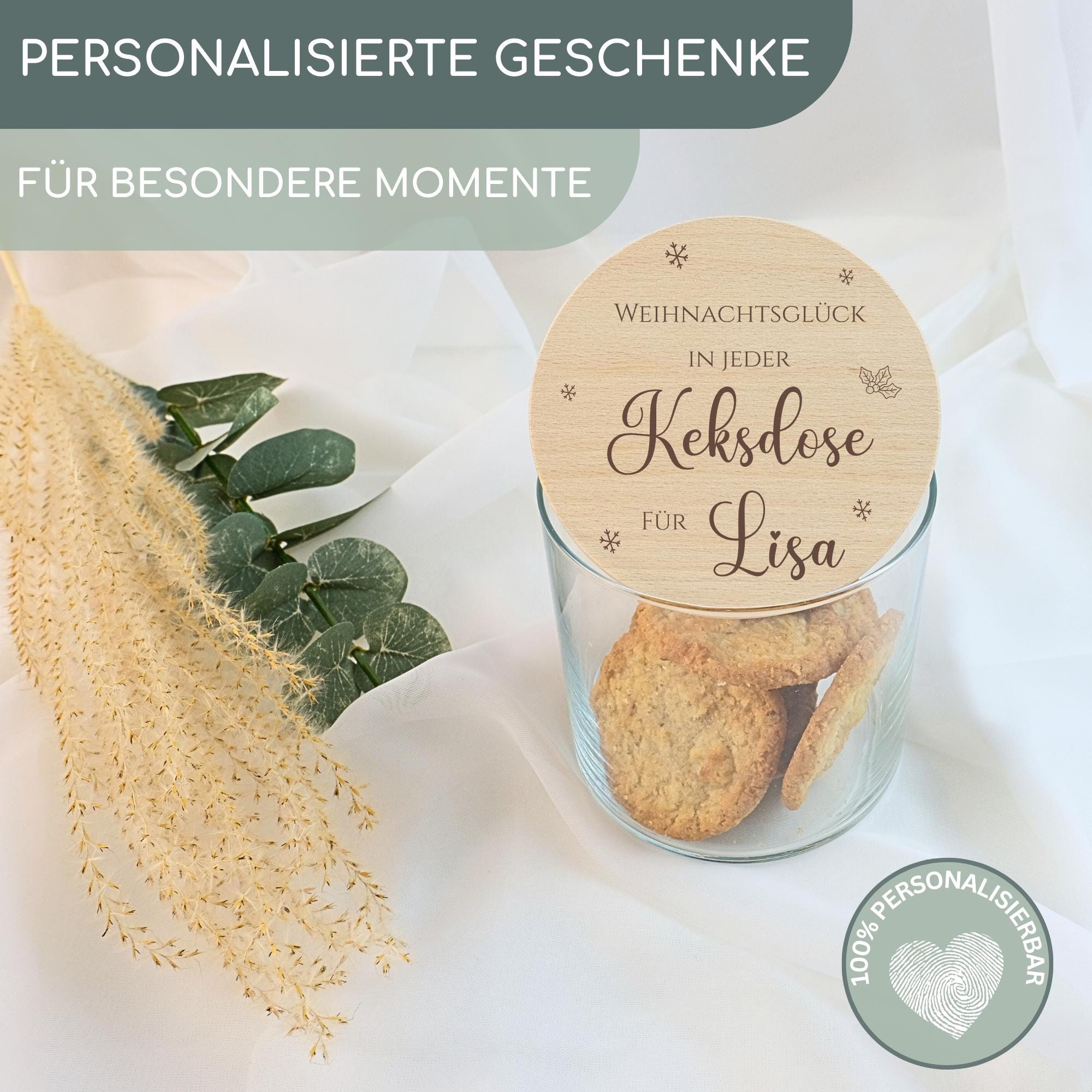 Vorratsglas mit personalisierter Gravur Weihnachten, Keksdose personalisiert, Keksglas mit Namen, Holzdeckel mit Gravur | Keksdose