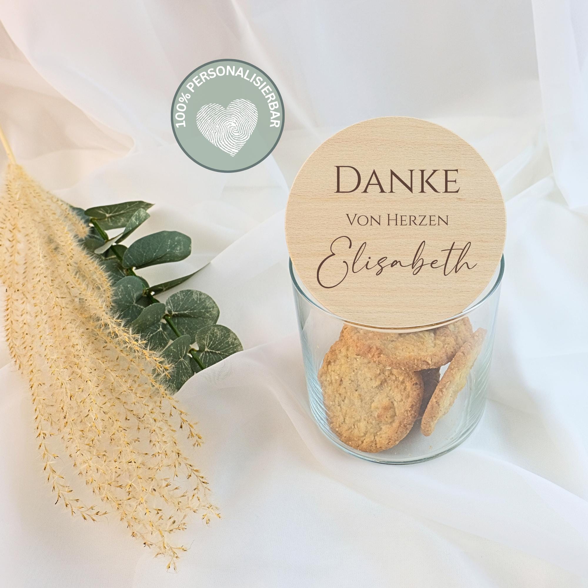 Vorratsglas personalisiert Danke Geschenk, Dankeschön Geschenke, Keksglas mit Namen, Holzdeckel mit Gravur, Keksdose | Danke von Herzen