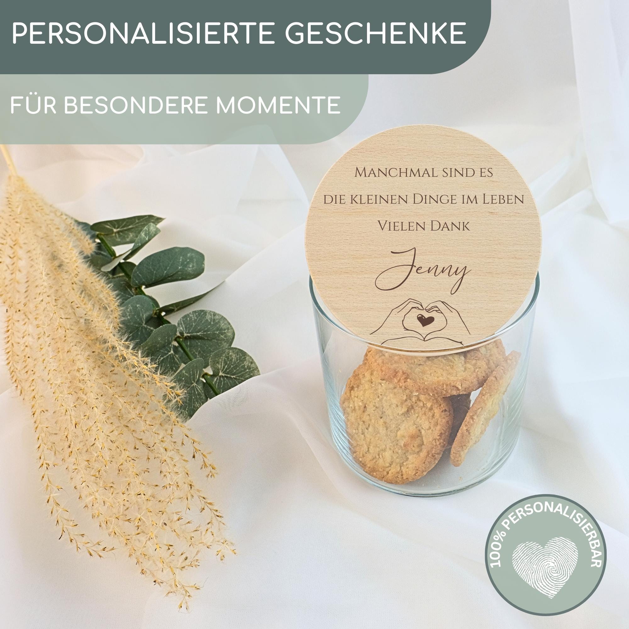 Vorratsglas personalisiert Danke Geschenk, Dankeschön Geschenke, Keksglas mit Namen, Holzdeckel mit Gravur, Keksdose | Kleine Dinge im Leben