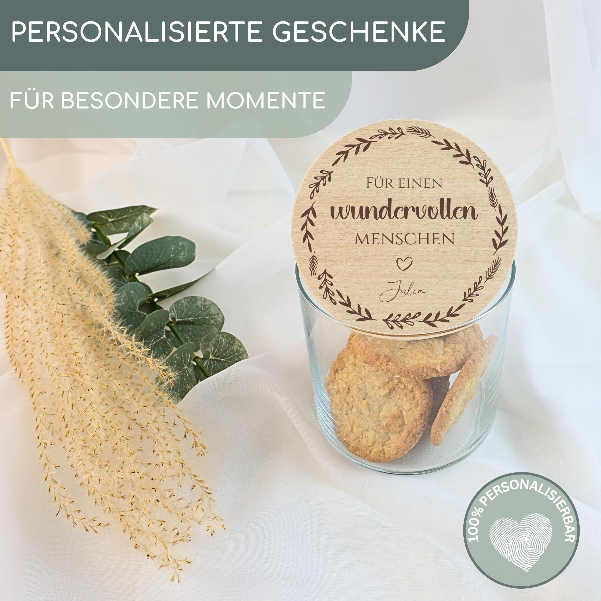 Vorratsglas personalisiert Danke Geschenk, Dankeschön Geschenke, Keksglas mit Namen, Holzdeckel mit Gravur, Keksdose | wundervoller Mensch