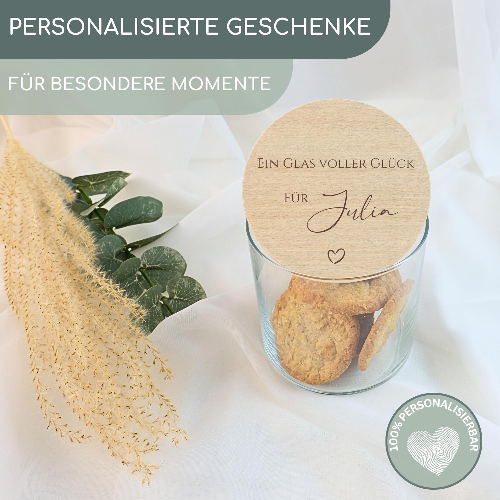 Vorratsglas personalisiert Danke Geschenk, Dankeschön Geschenke, Keksglas mit Namen, Holzdeckel mit Gravur, Keksdose | Glas voller Glück