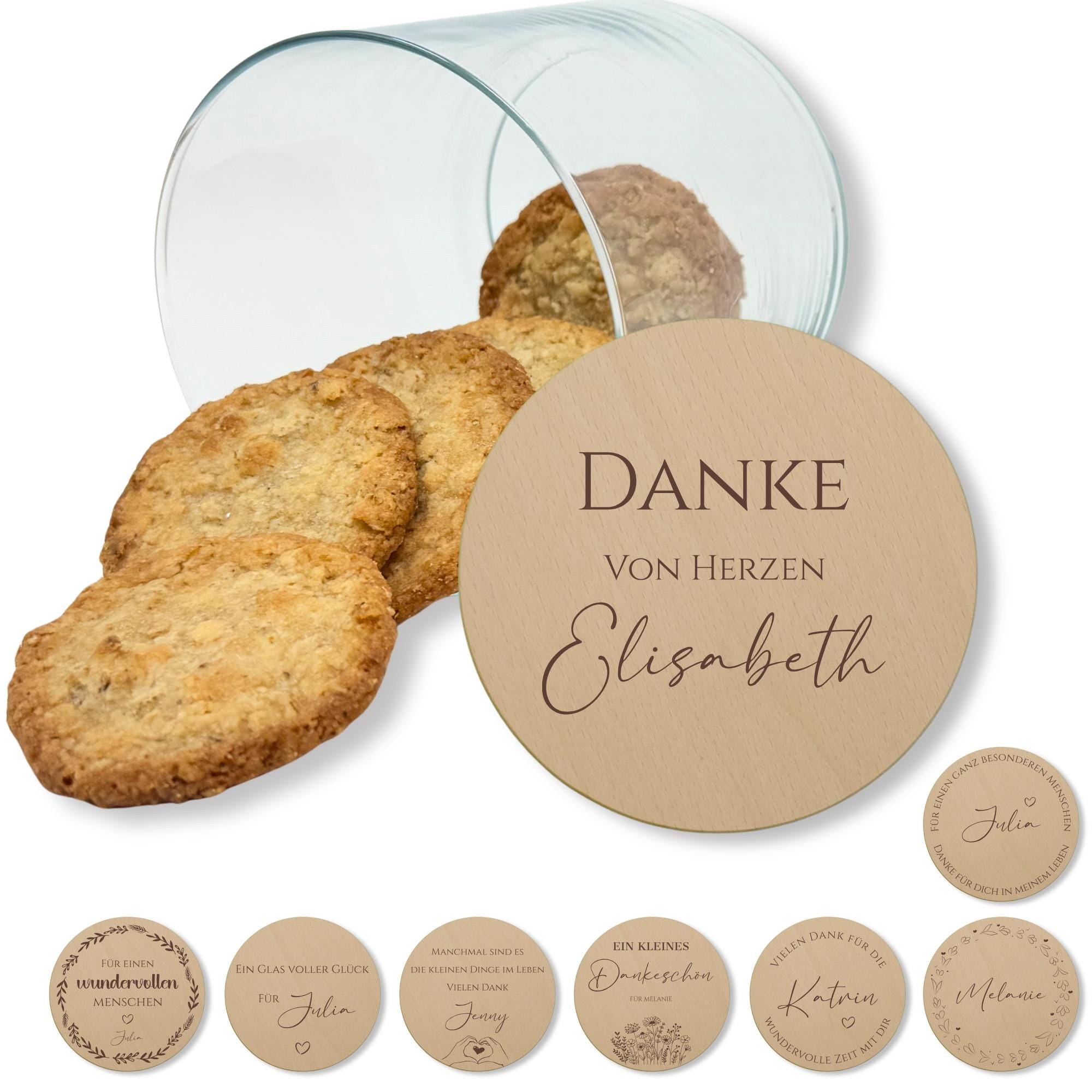 Vorratsglas personalisiert Danke Geschenk, Dankeschön Geschenke, Keksglas mit Namen, Holzdeckel mit Gravur, Keksdose | Danke von Herzen