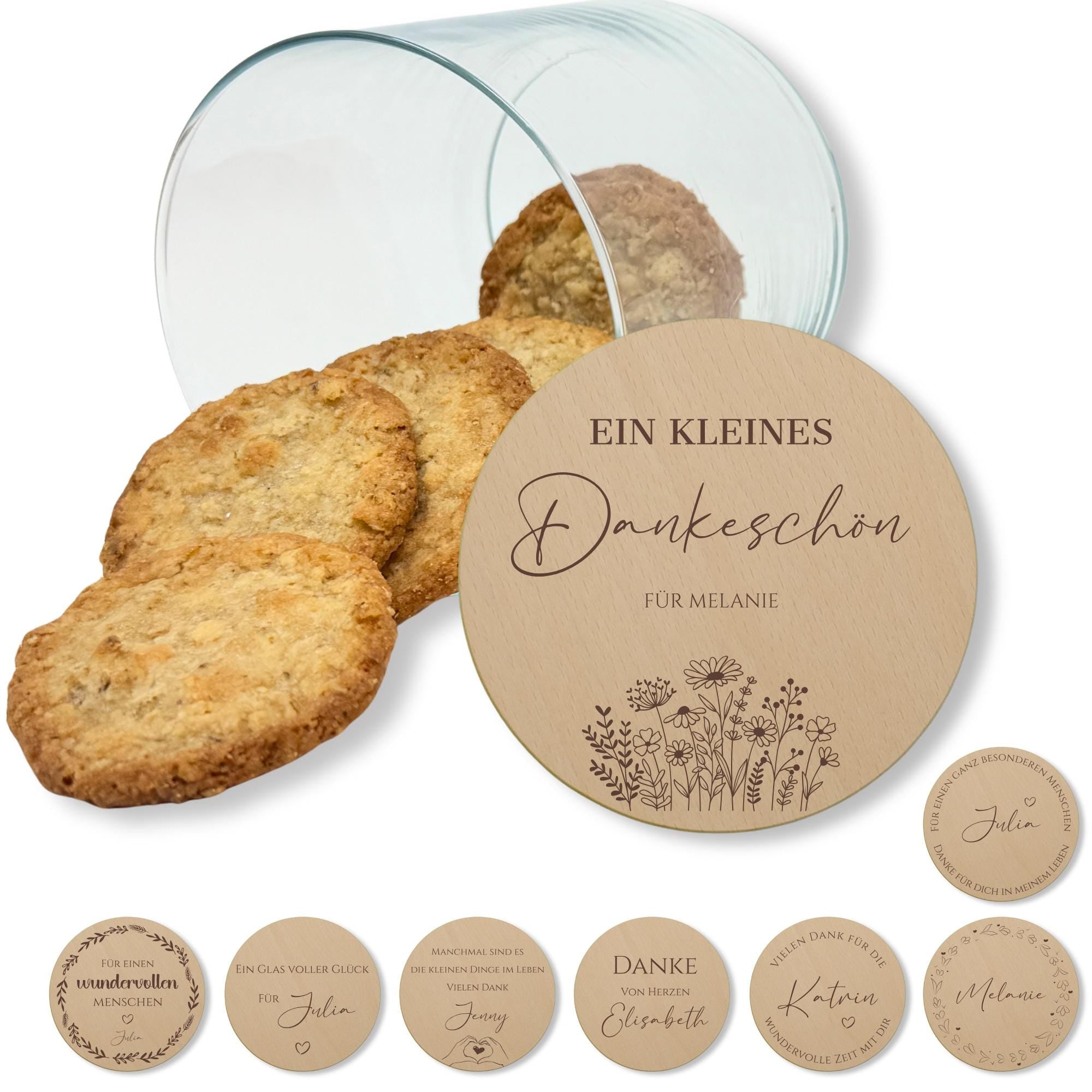 Vorratsglas personalisiert Danke Geschenk, Dankeschön Geschenke, Keksglas mit Namen, Holzdeckel mit Gravur, Keksdose | "Kleines Dankeschön"