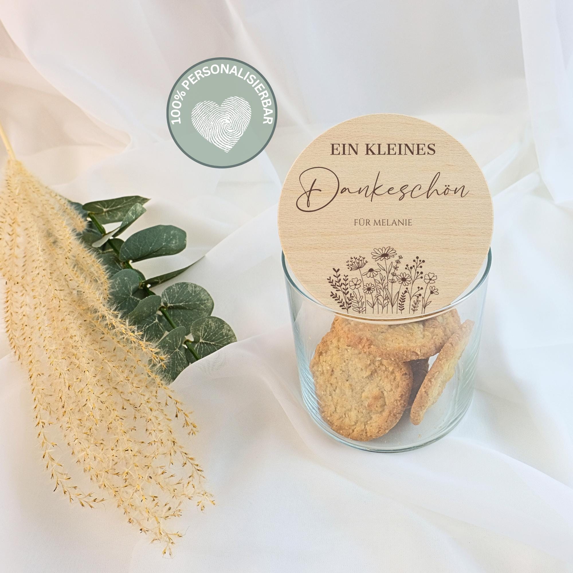 Vorratsglas personalisiert Danke Geschenk, Dankeschön Geschenke, Keksglas mit Namen, Holzdeckel mit Gravur, Keksdose | "Kleines Dankeschön"